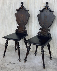 19th Century Pair of Spanish Sgabello Carved Side Chair or Stool