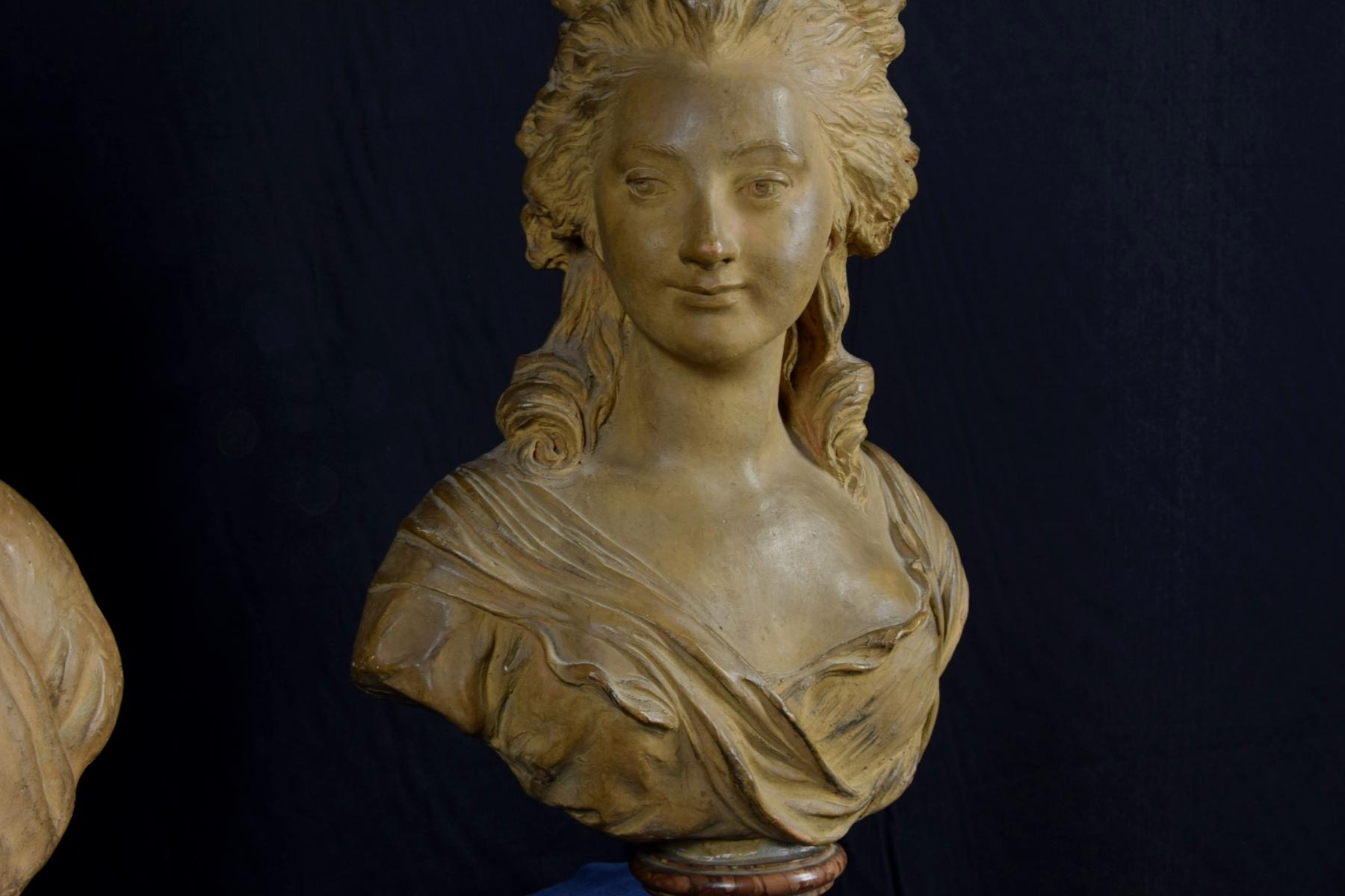 XIX secolo, Coppia di busti francesi in terracotta in vendita 9