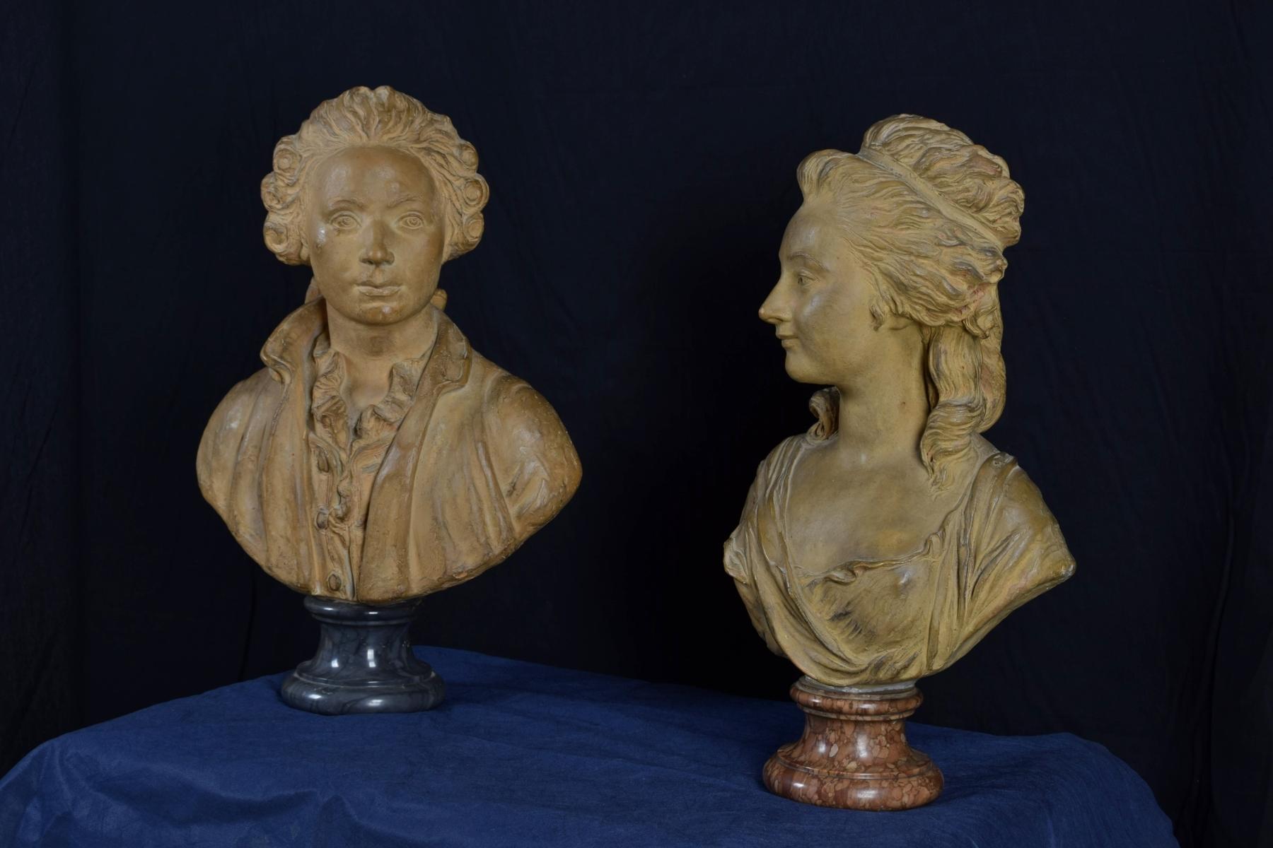 Terracotta XIX secolo, Coppia di busti francesi in terracotta in vendita