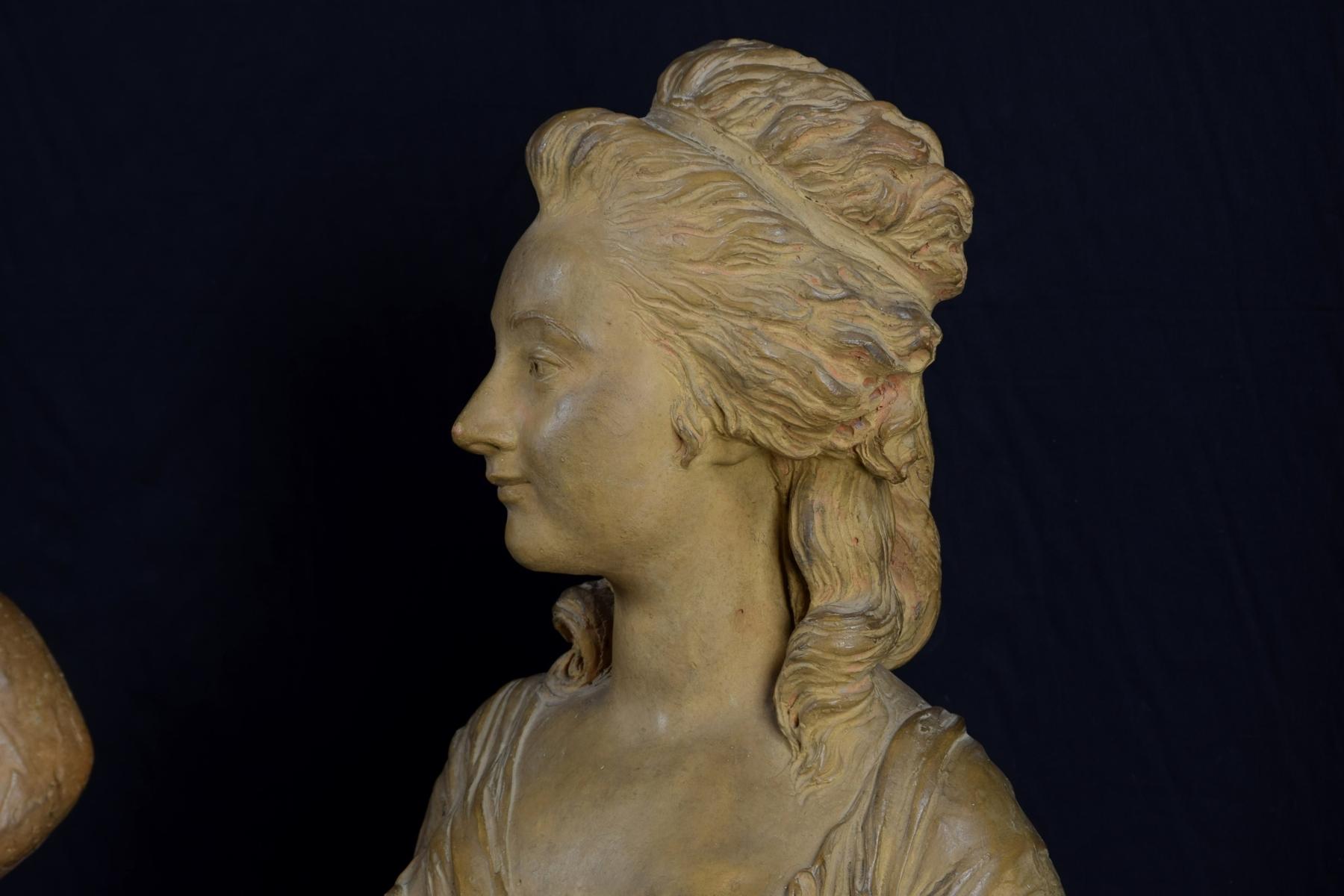 XIX secolo, Coppia di busti francesi in terracotta in vendita 1