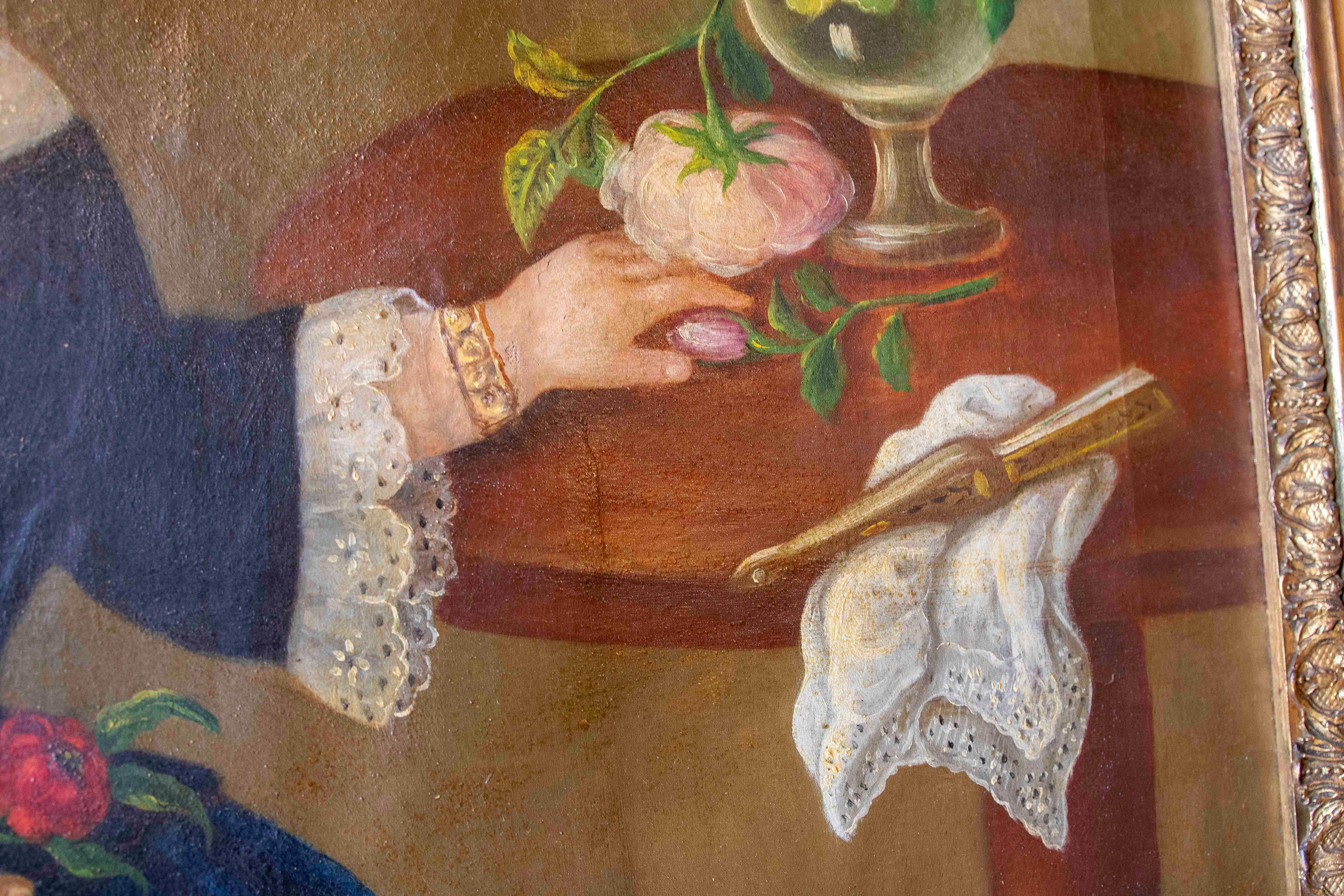 19th Portrait of a Girl Painted in oil on Canvas, Framed For Sale 10