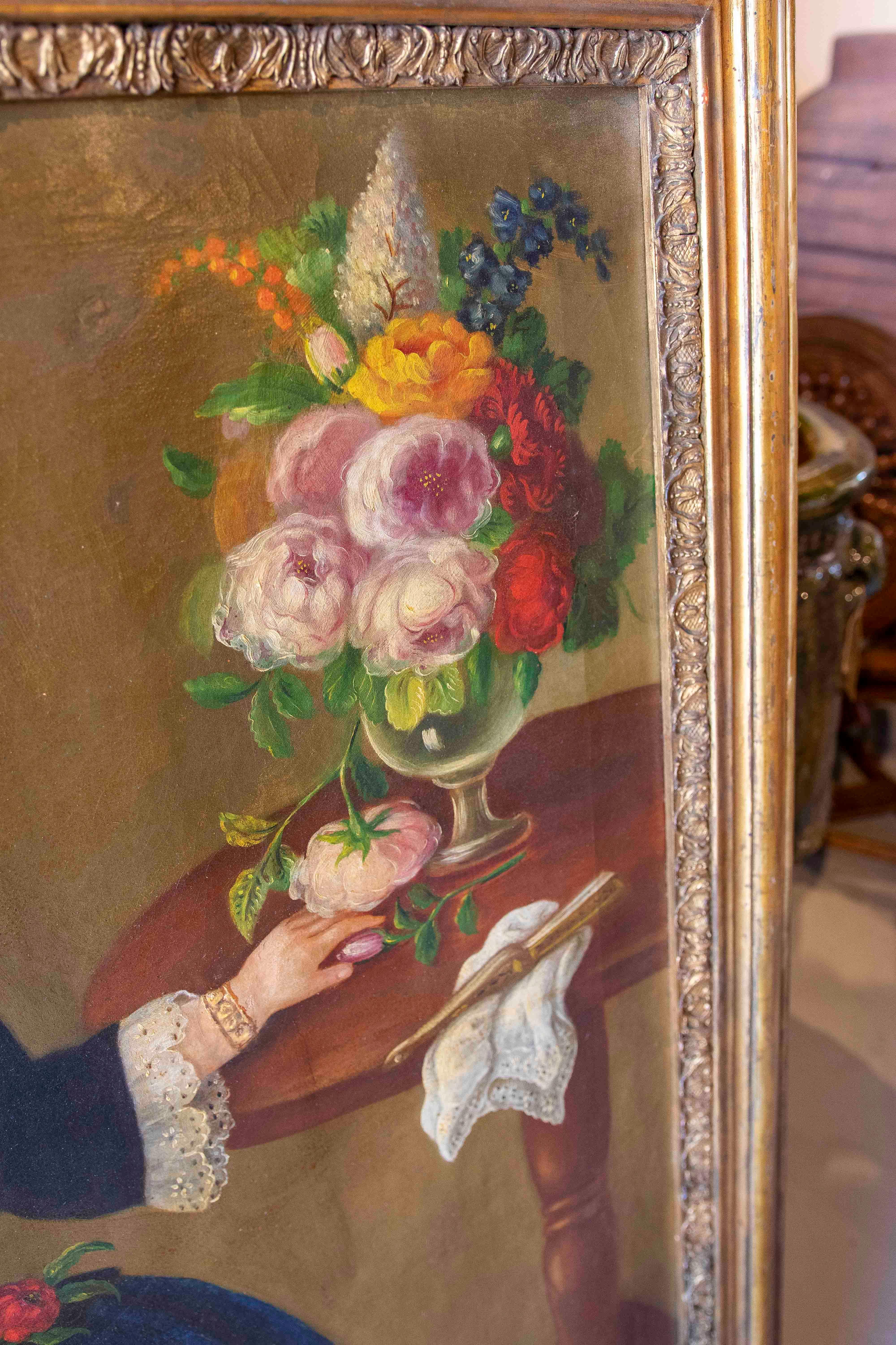 19th Portrait of a Girl Painted in oil on Canvas, Framed In Good Condition For Sale In Marbella, ES