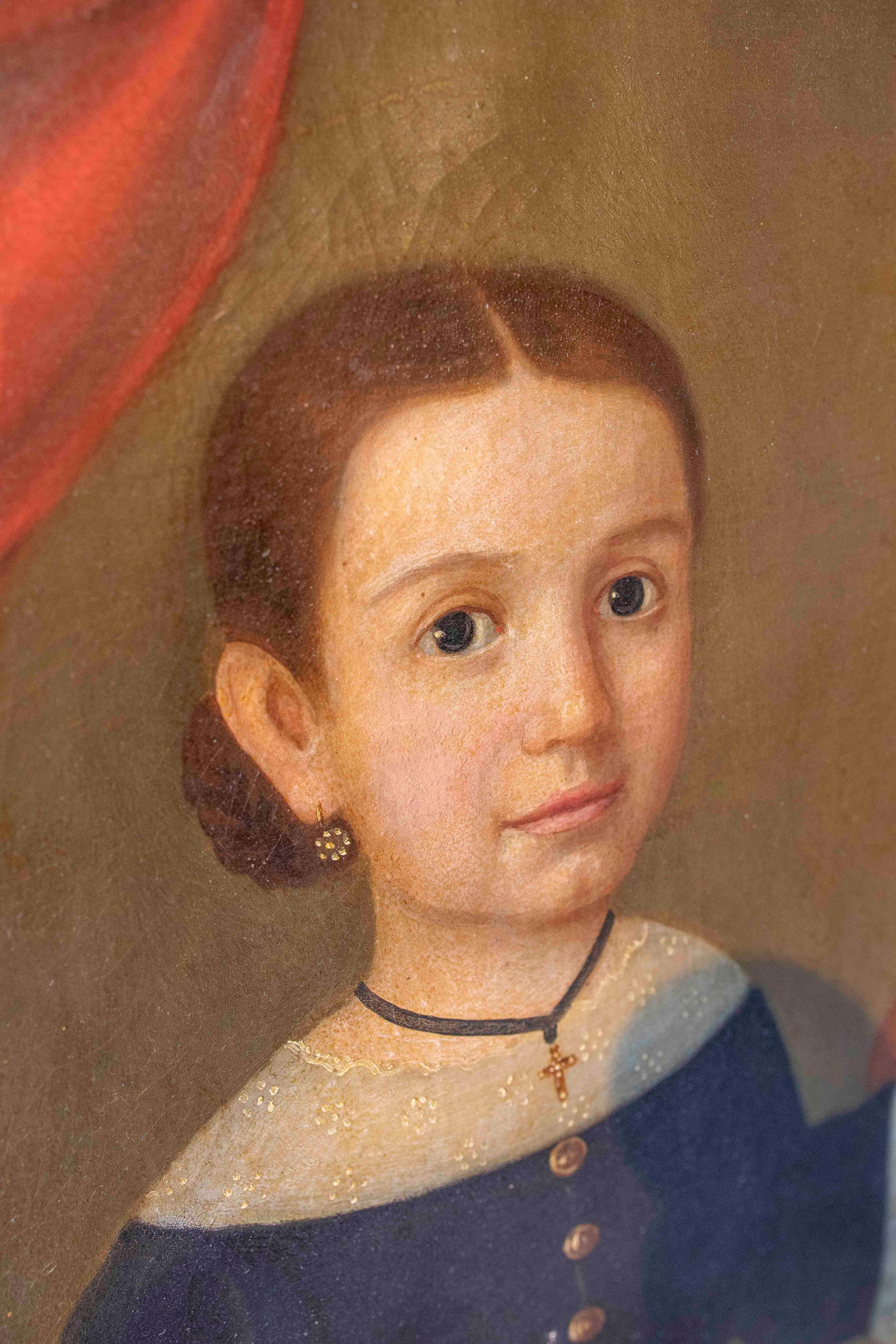 19th Portrait of a Girl Painted in oil on Canvas, Framed For Sale 3