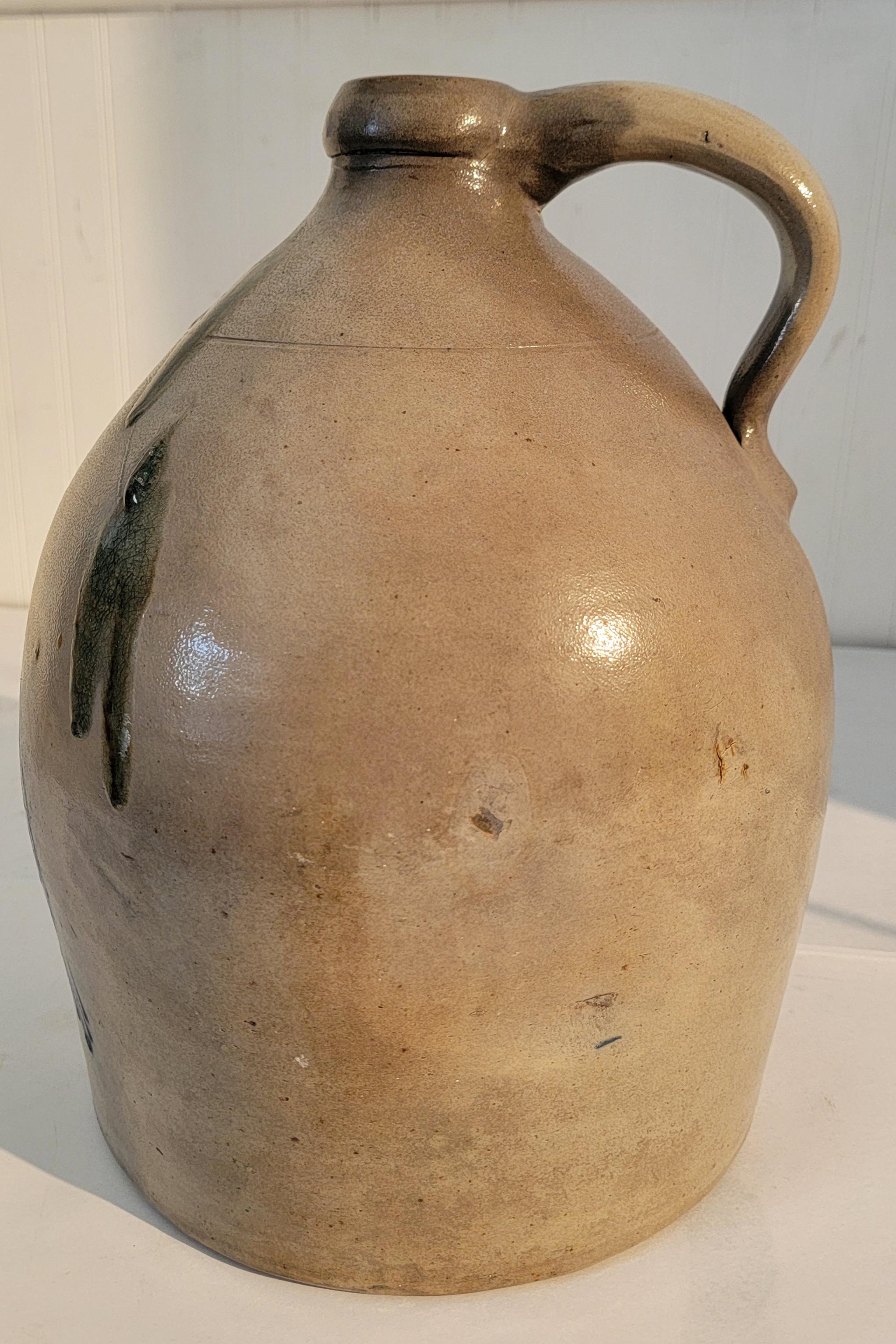 Pottery 19th Rare Decorated Stoneware Bird Jug For Sale