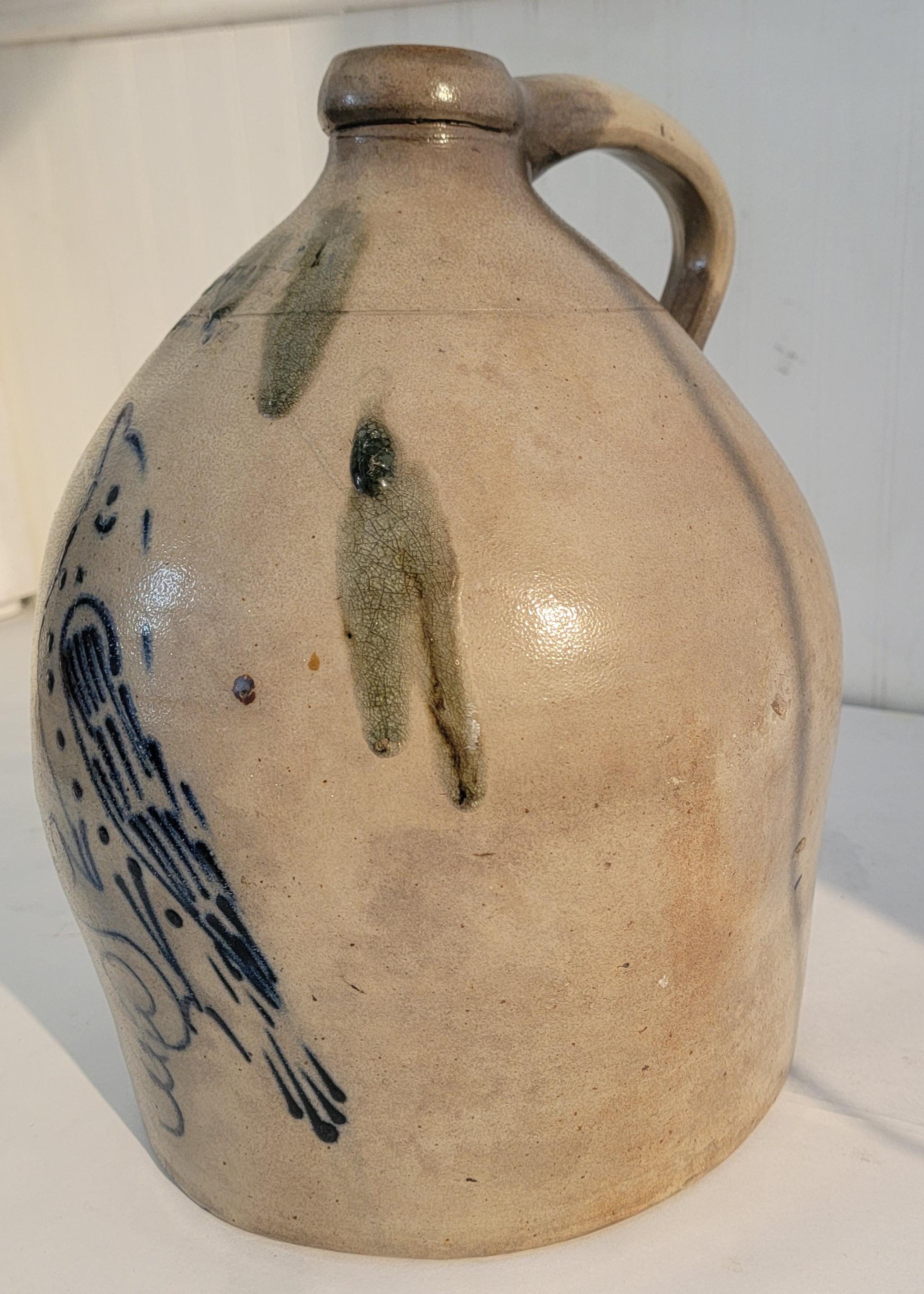 19th Rare Decorated Stoneware Bird Jug For Sale 1