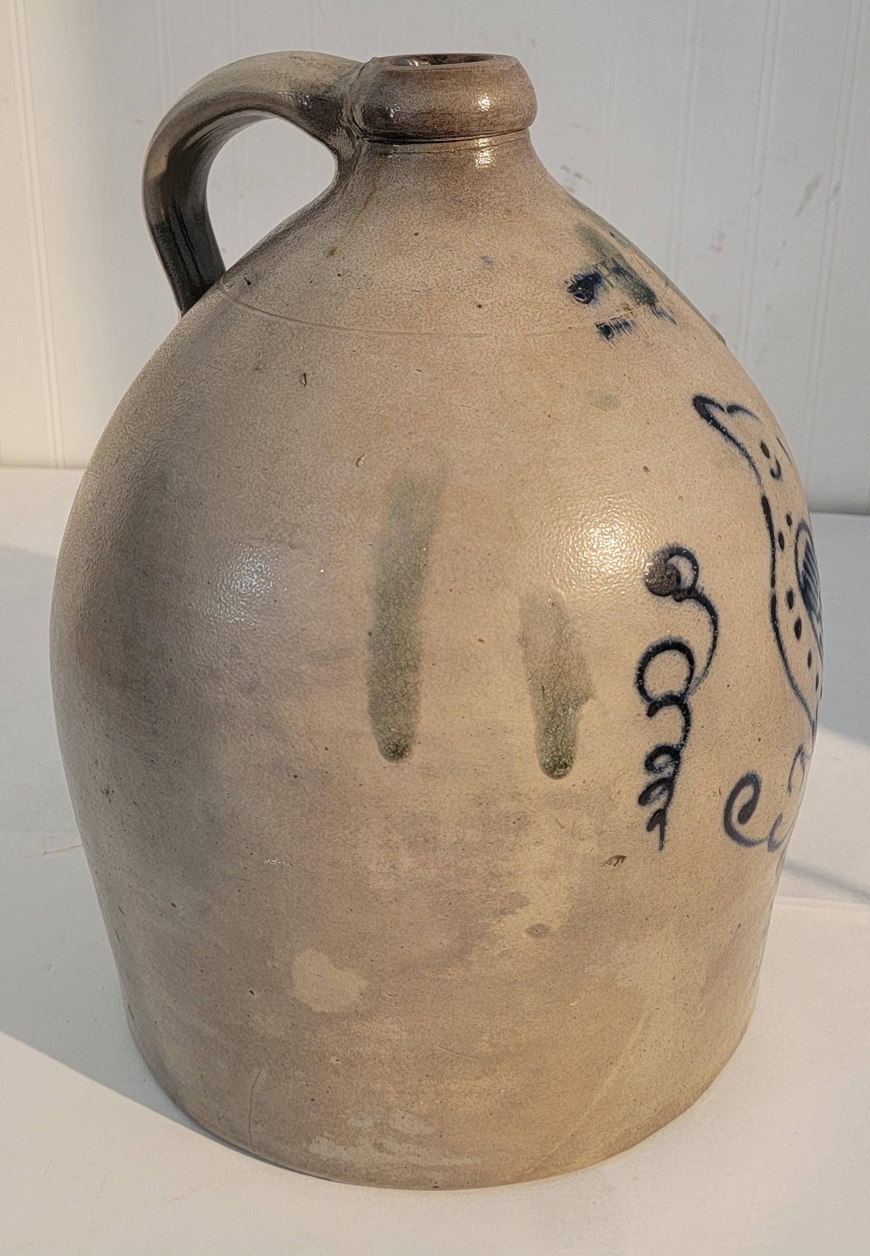 19th Rare Decorated Stoneware Bird Jug For Sale 2