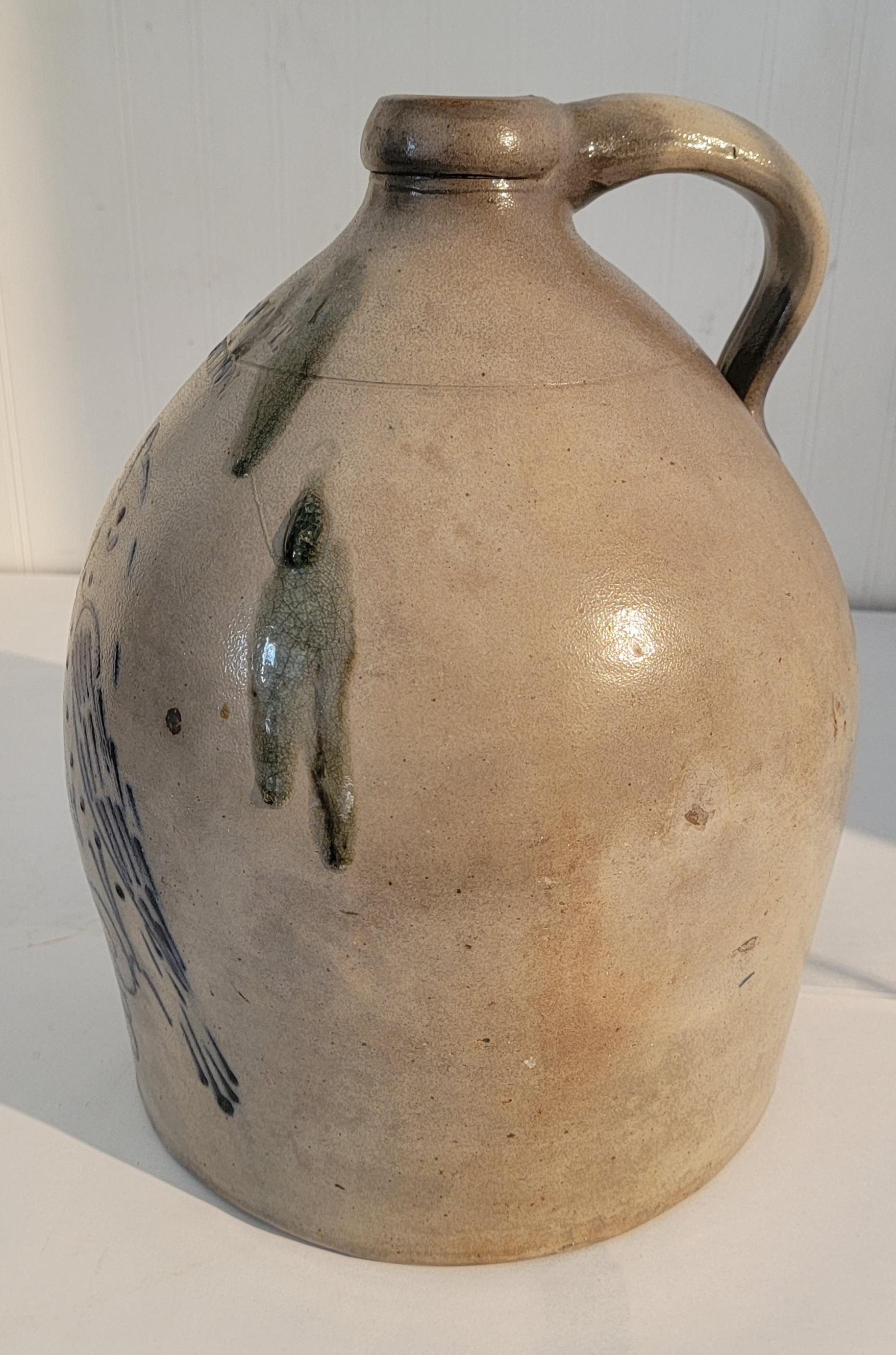 19th Rare Decorated Stoneware Bird Jug For Sale 3