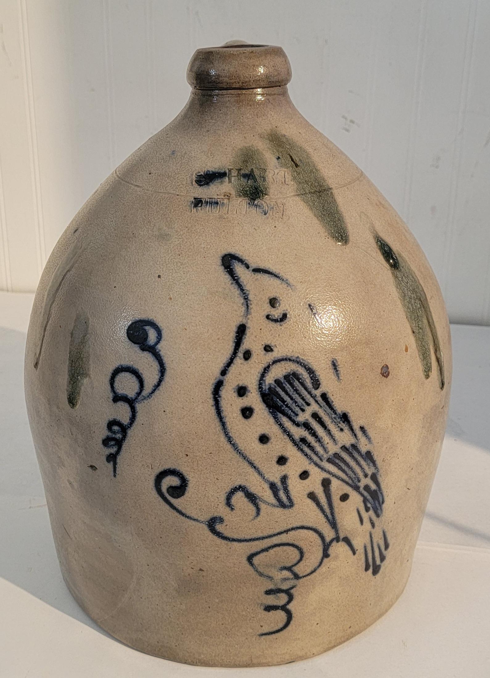 19th Rare Decorated Stoneware Bird Jug