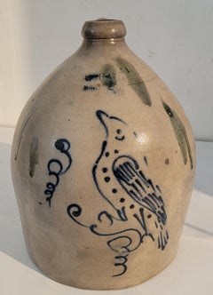 19th Rare Decorated Stoneware Bird Jug