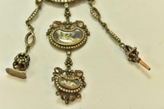 19th Century Vermeil Gusset Watch Called "Châtelaine" with Pearls and Miniature
