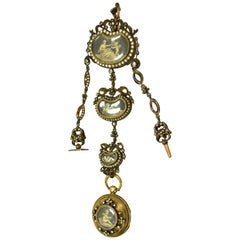 19th Century Vermeil Gusset Watch Called "Châtelaine" with Pearls and Miniature