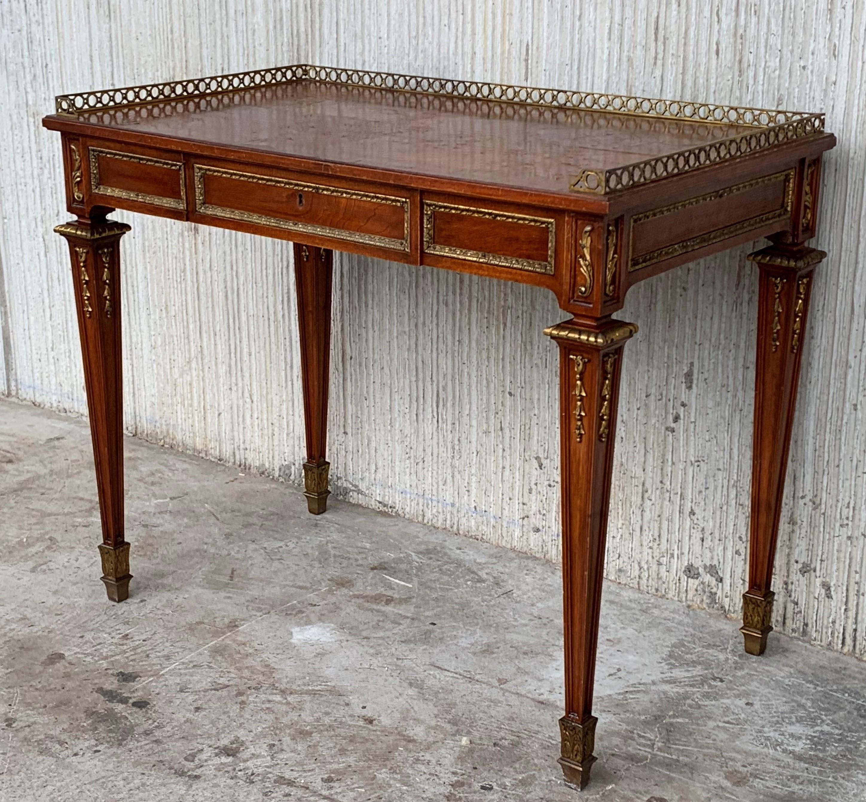French 19th Rectangular Bouillotte Louis XVI Desk Table with Bronze Mounts For Sale