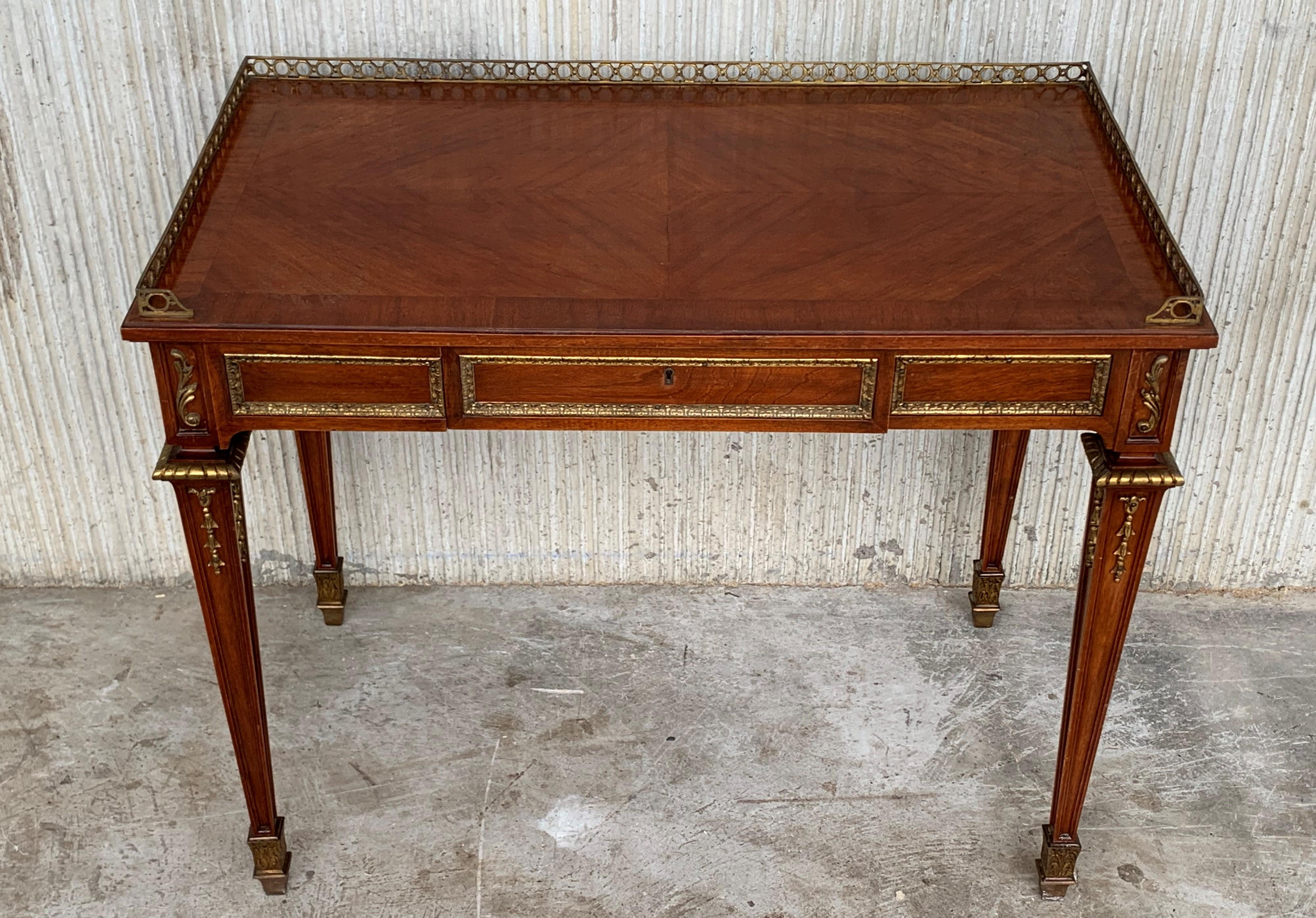 19th Rectangular Bouillotte Louis XVI Desk Table with Bronze Mounts For Sale 2