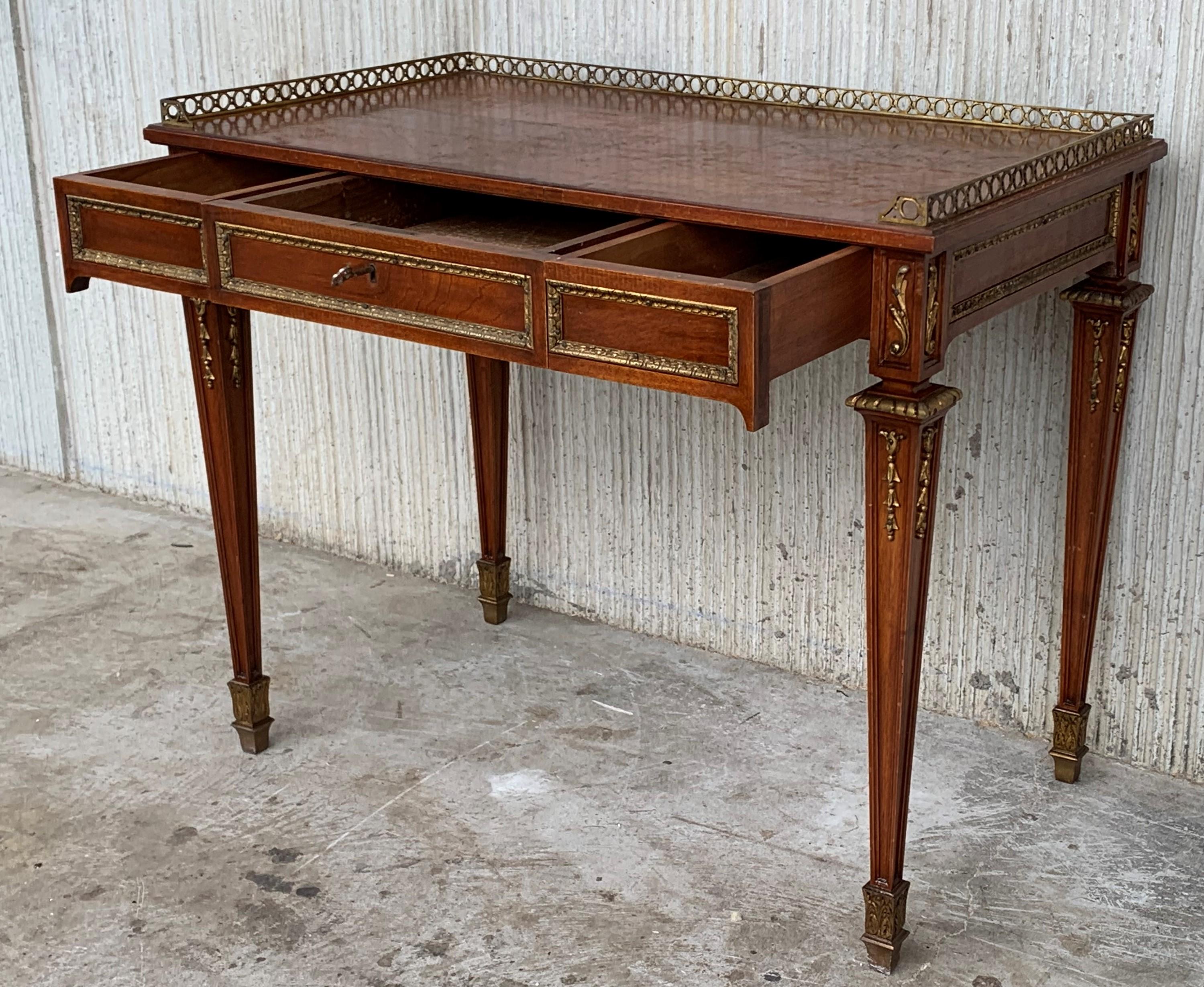 19th Rectangular Bouillotte Louis XVI Desk Table with Bronze Mounts For Sale 3
