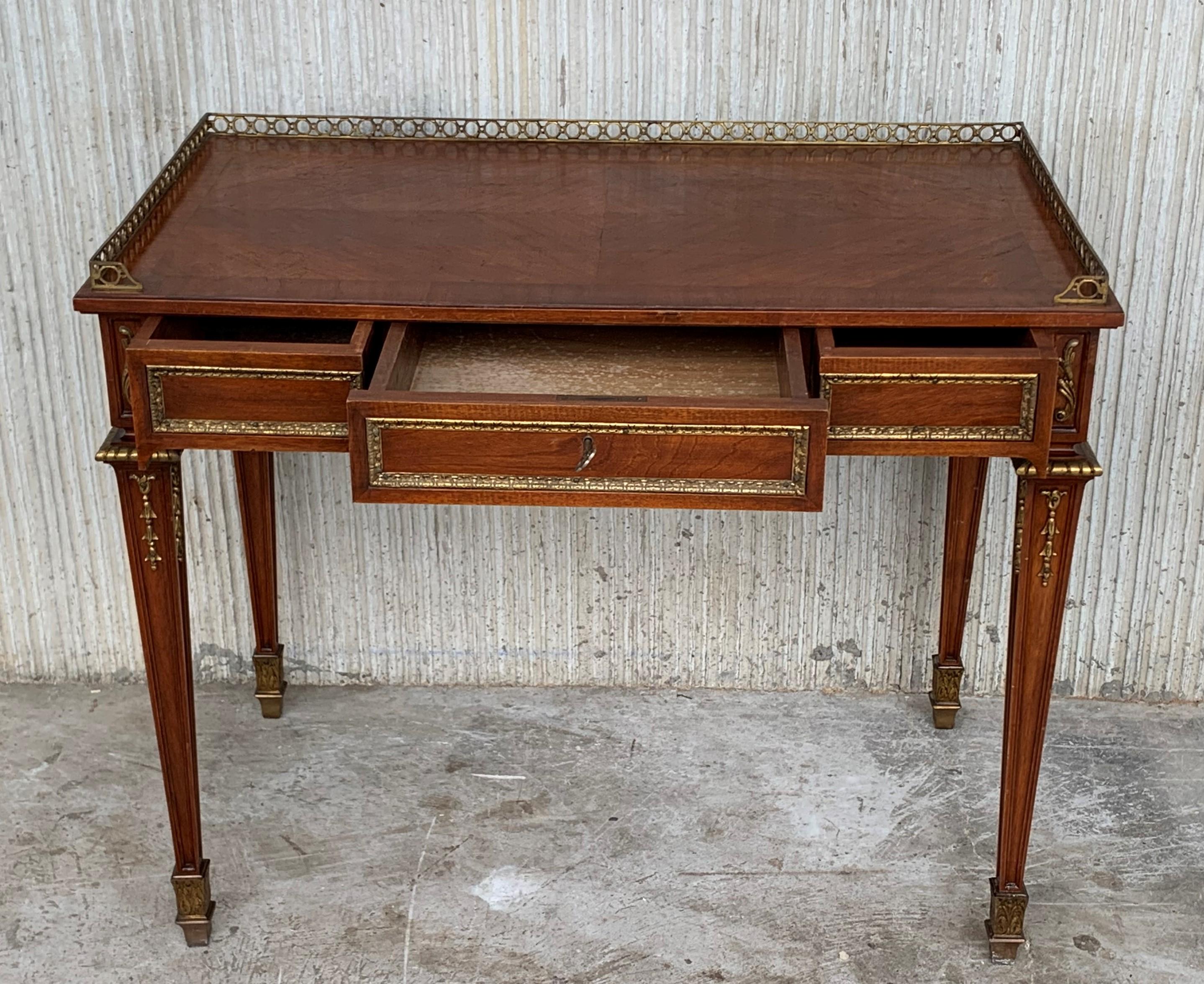 19th Rectangular Bouillotte Louis XVI Desk Table with Bronze Mounts For Sale 4
