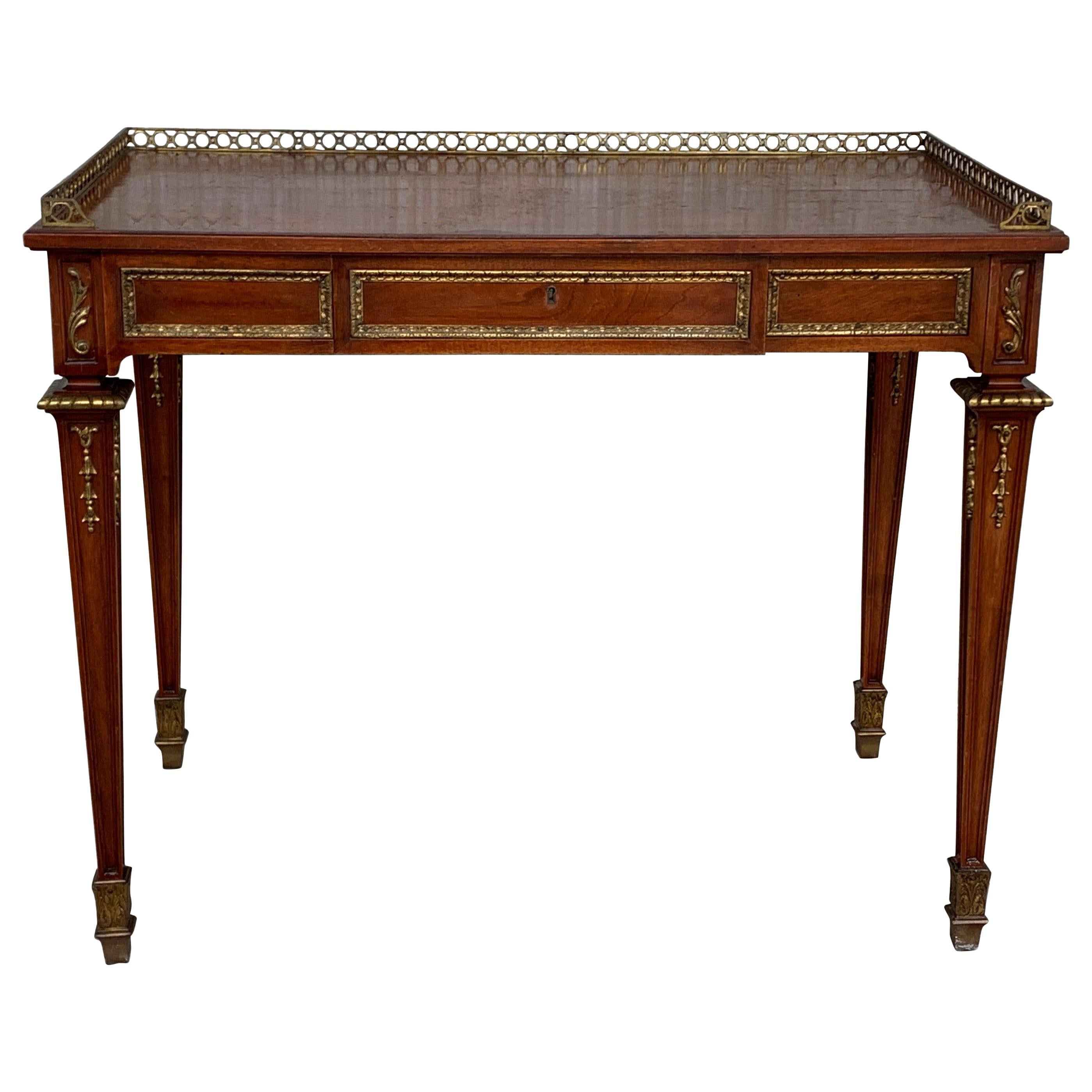 19th Rectangular Bouillotte Louis XVI Desk Table with Bronze Mounts For Sale