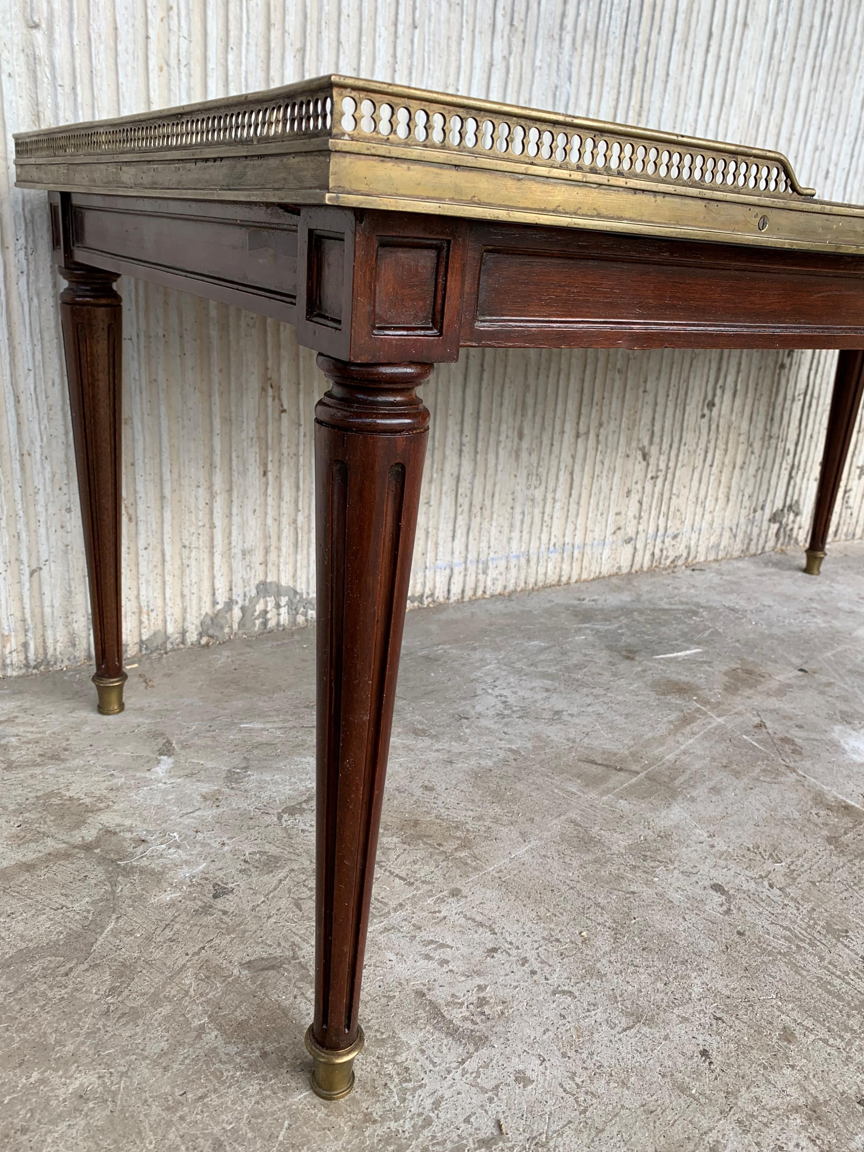 Bronze 19th Rectangular Bouillotte Louis XVI Style Table Guéridon with Fluted Legs For Sale