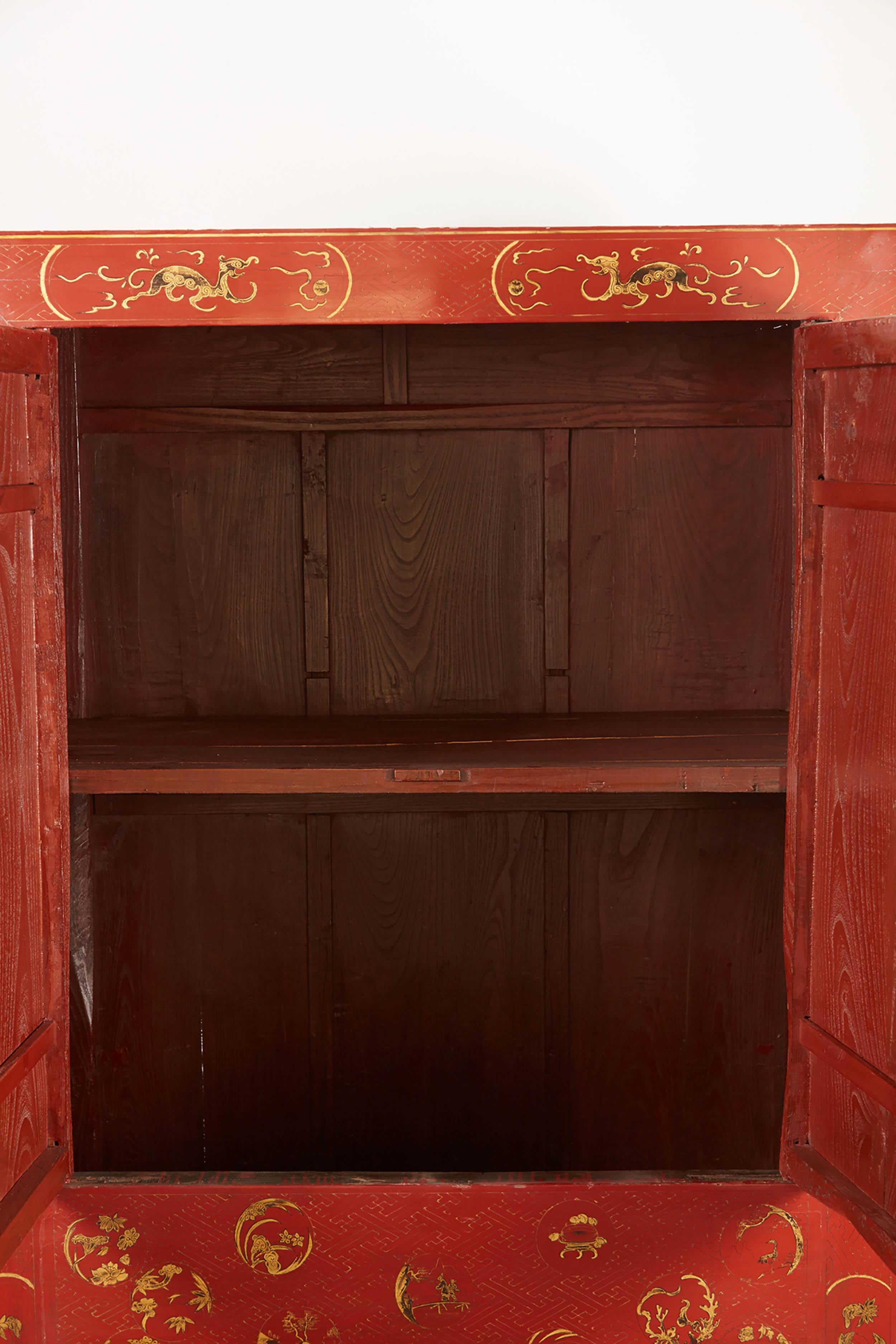 Cabinet chinois du 19ème siècle rouge Bon état - En vente à Pasadena, CA