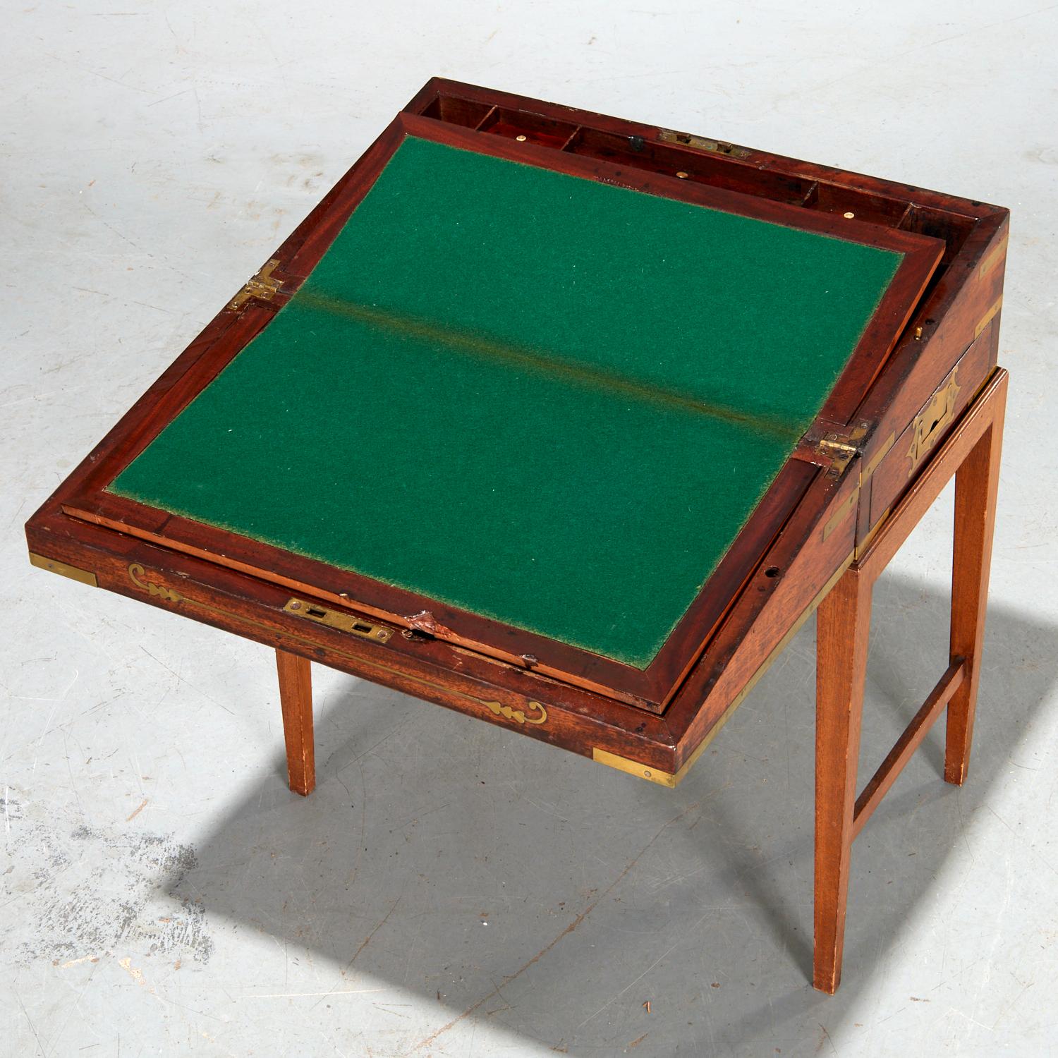 Early 19th Century 19th Regency Brass-Inlaid Portable Writing Desk on Later Stand, Secret Drawer For Sale