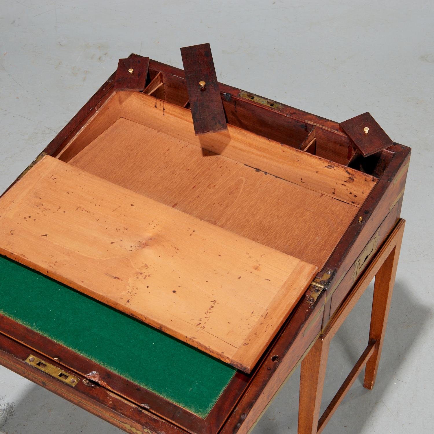 19th Regency Brass-Inlaid Portable Writing Desk on Later Stand, Secret Drawer For Sale 1