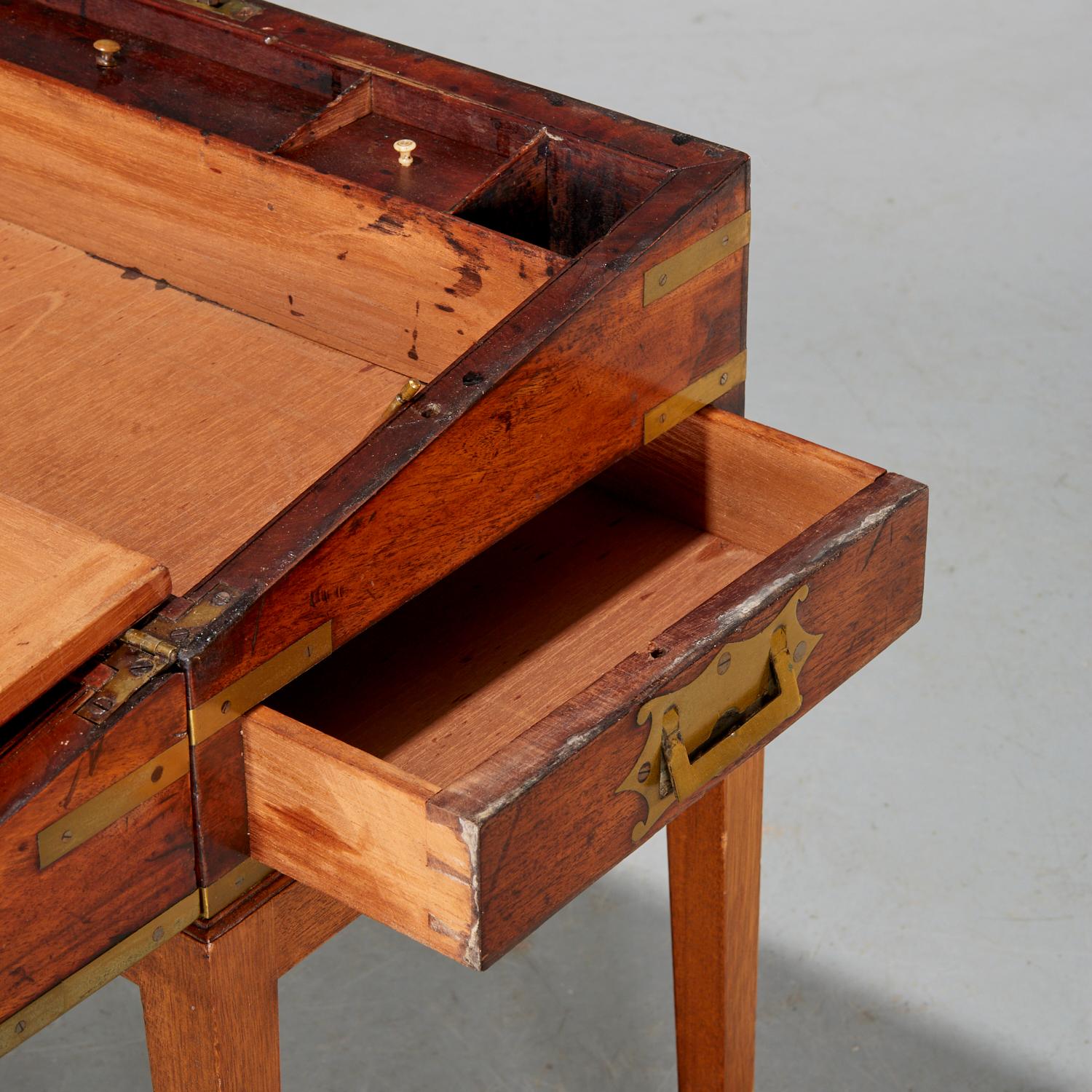 19th Regency Brass-Inlaid Portable Writing Desk on Later Stand, Secret Drawer For Sale 2