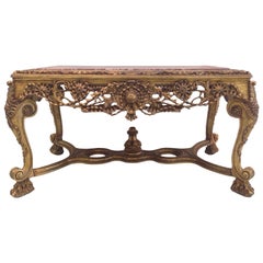 19th Rococo Gilted Center Hall Table with Pink Marble Top