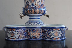 19th Rouen Style Faience Ribbed Wall Cistern and Basin