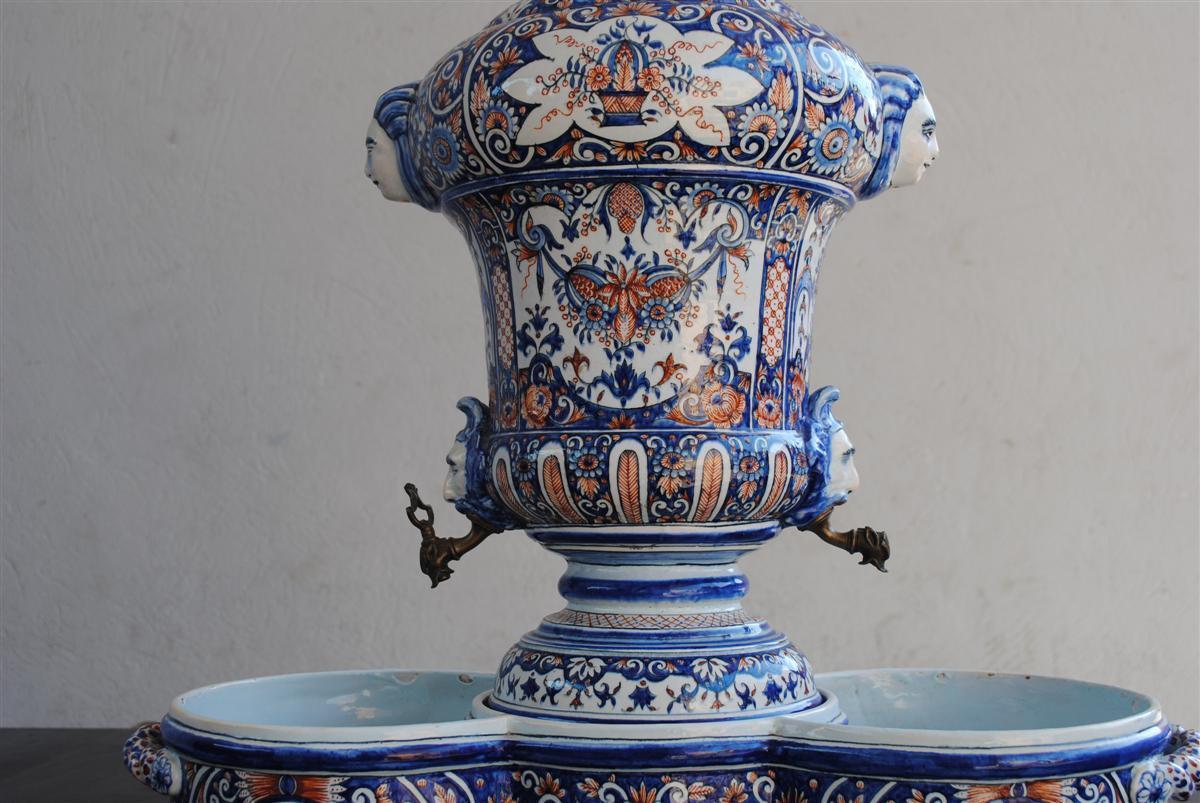 19th Century 19th Rouen Style Faience Ribbed Wall Cistern and Basin For Sale