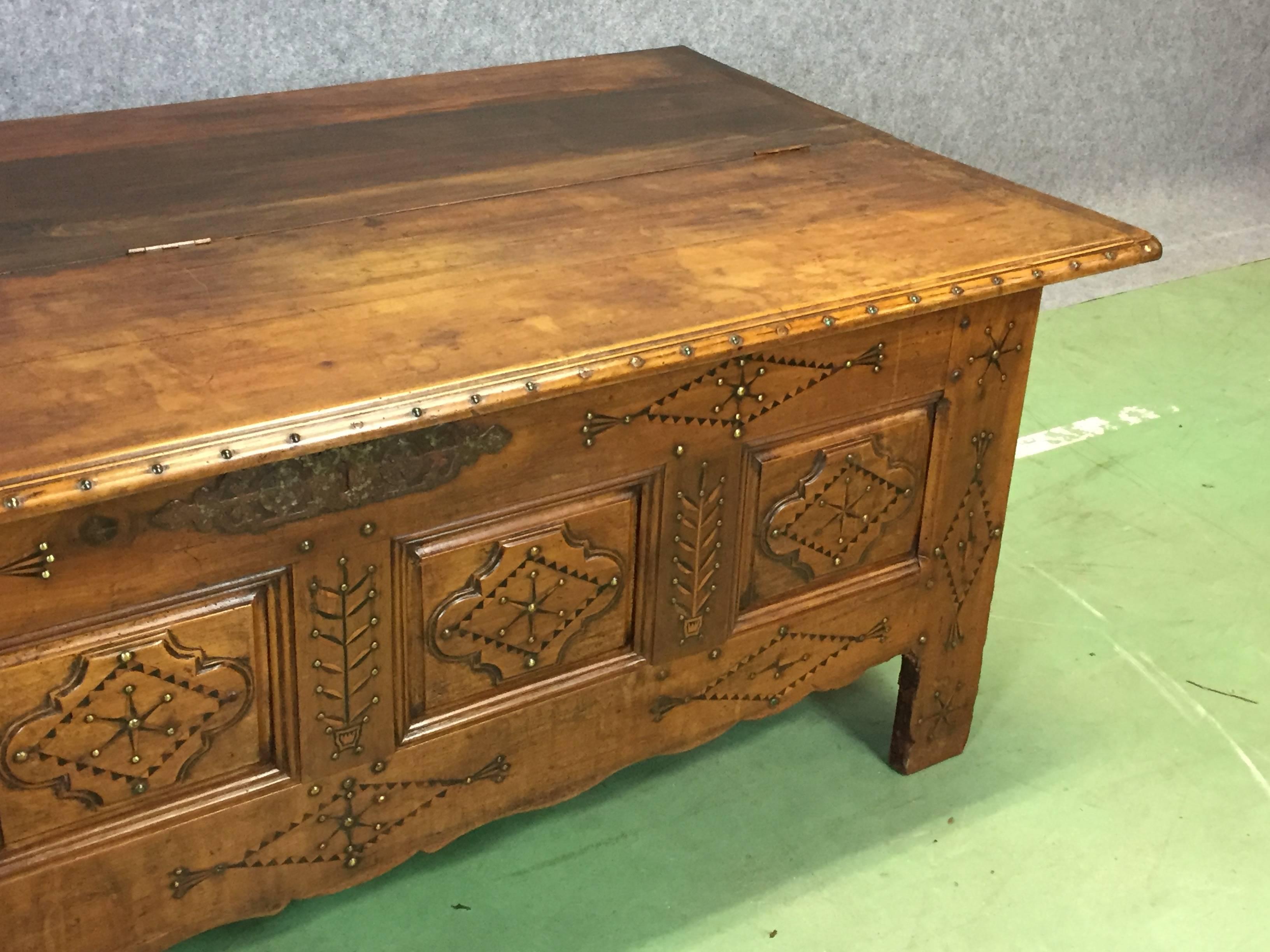 French 19th Century Rustic Fruitwood Bench Coffer For Sale