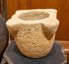 19th Rustic Style Antique Hand-Carved Stone Mortar