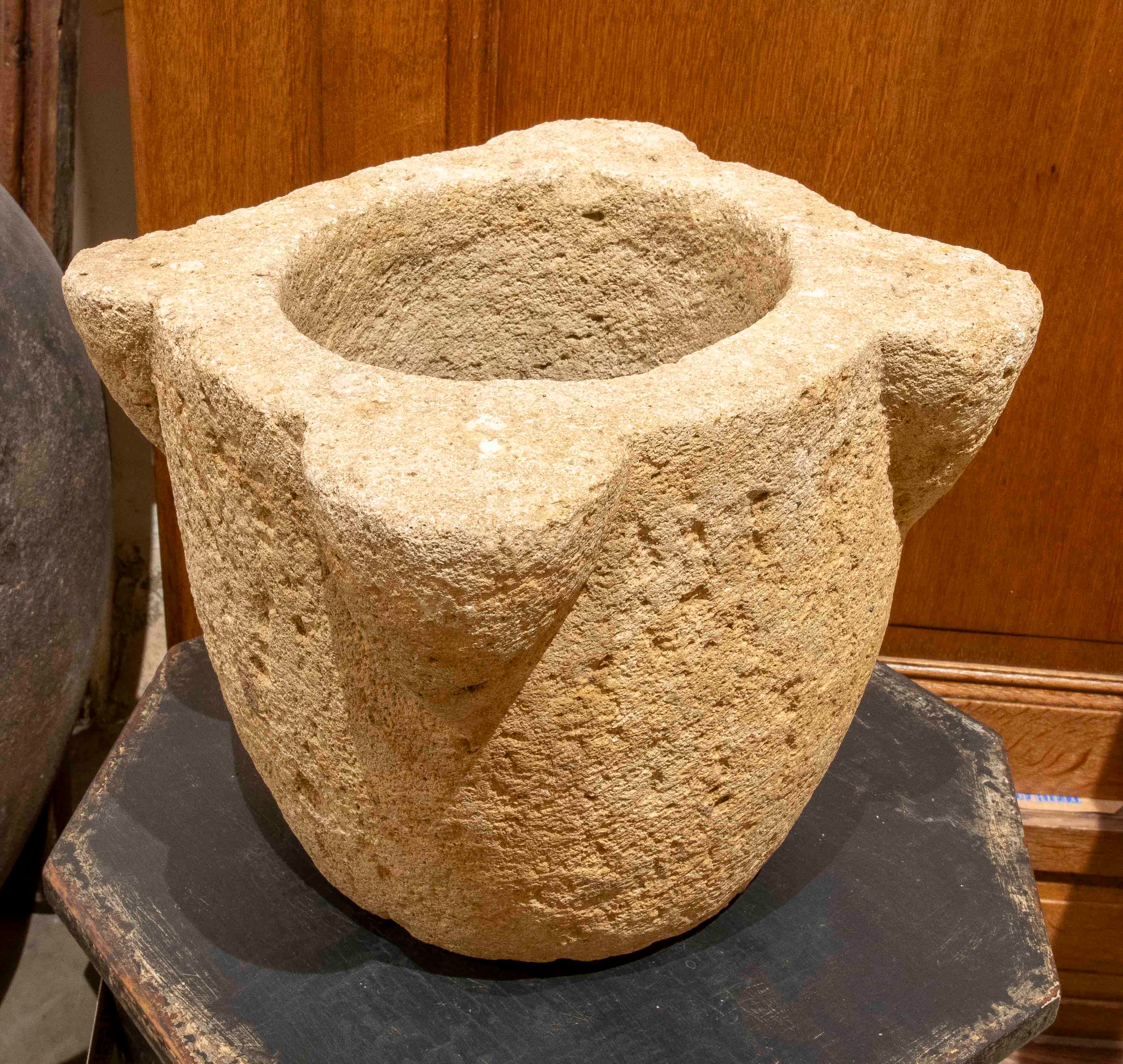 19th Rustic Style Antique Hand-Carved Stone Mortar