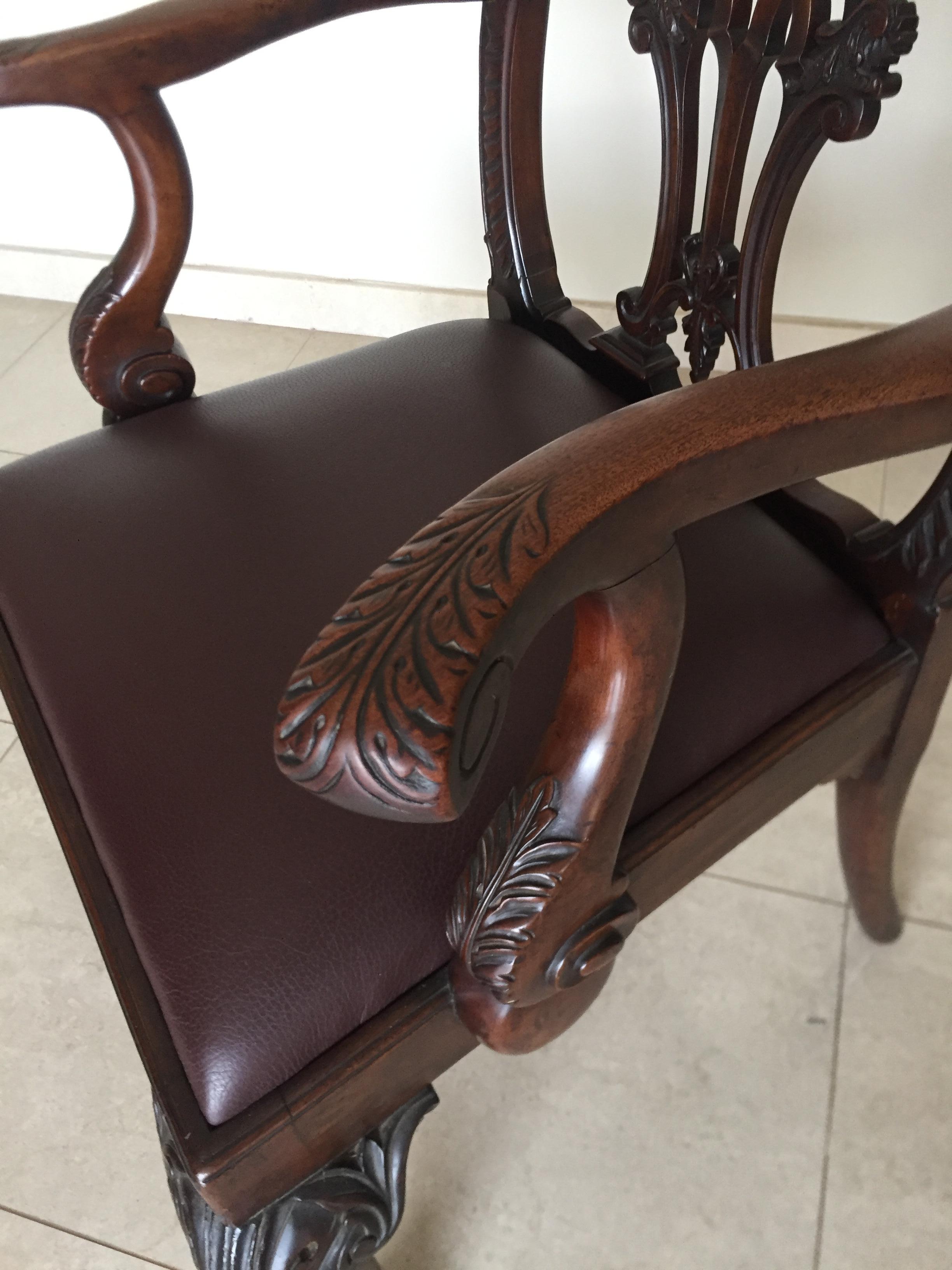 Chippendale Ball & Claw Mahogany Wood Dining Armchairs and Chairs, 19th Century For Sale 4