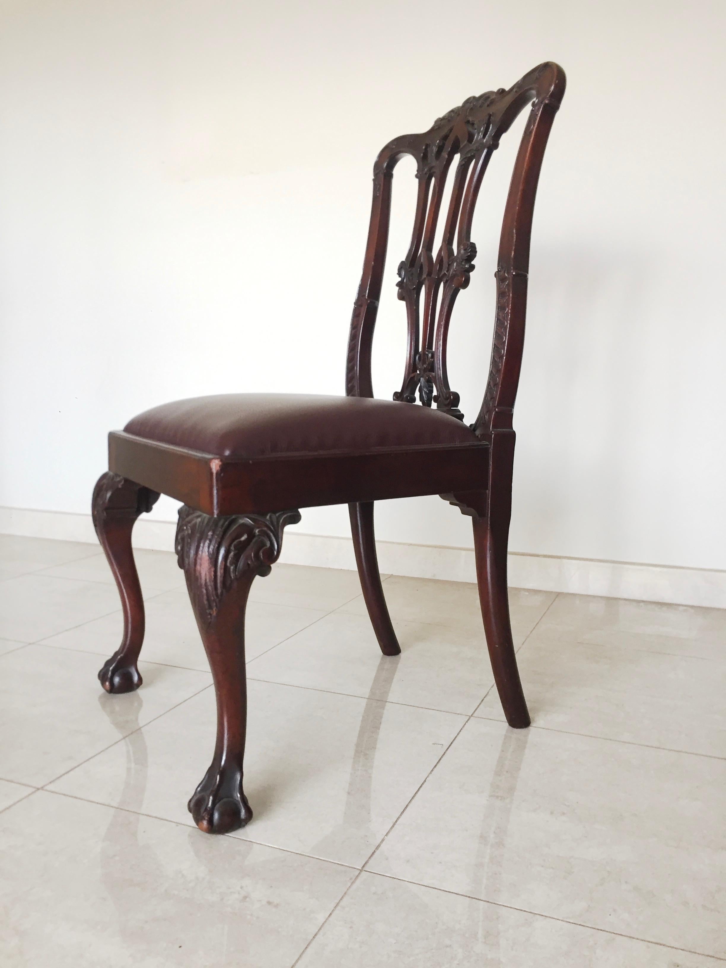 Chippendale Ball & Claw Mahogany Wood Dining Armchairs and Chairs, 19th Century For Sale 6