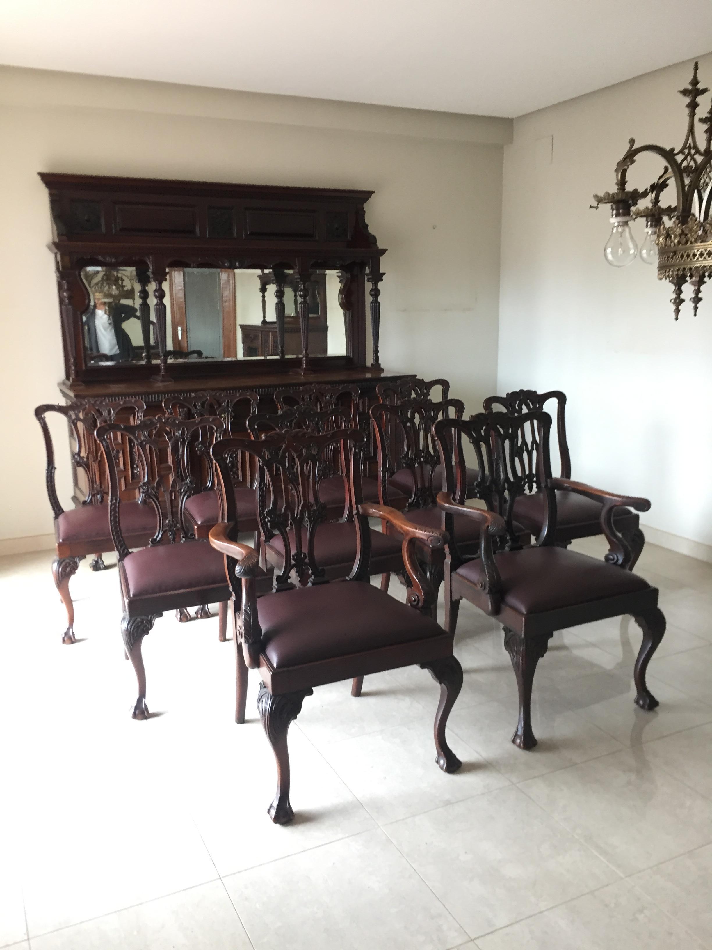 Chippendale Ball & Claw Mahogany Wood Dining Armchairs and Chairs, 19th Century For Sale 11