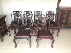 Chippendale Ball & Claw Mahogany Wood Dining Armchairs and Chairs, 19th Century