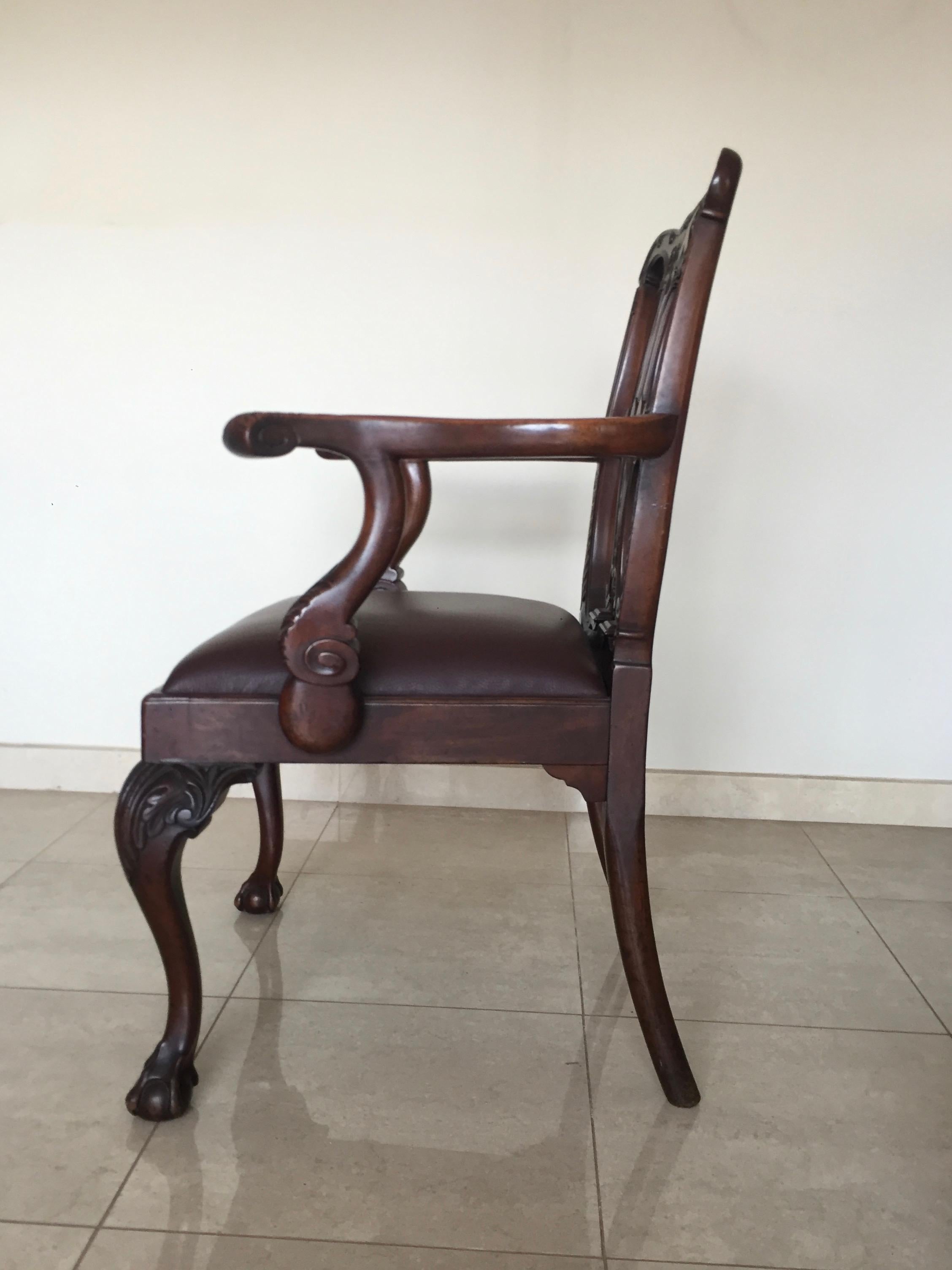 Chippendale Ball & Claw Mahogany Wood Dining Armchairs and Chairs, 19th Century For Sale 1