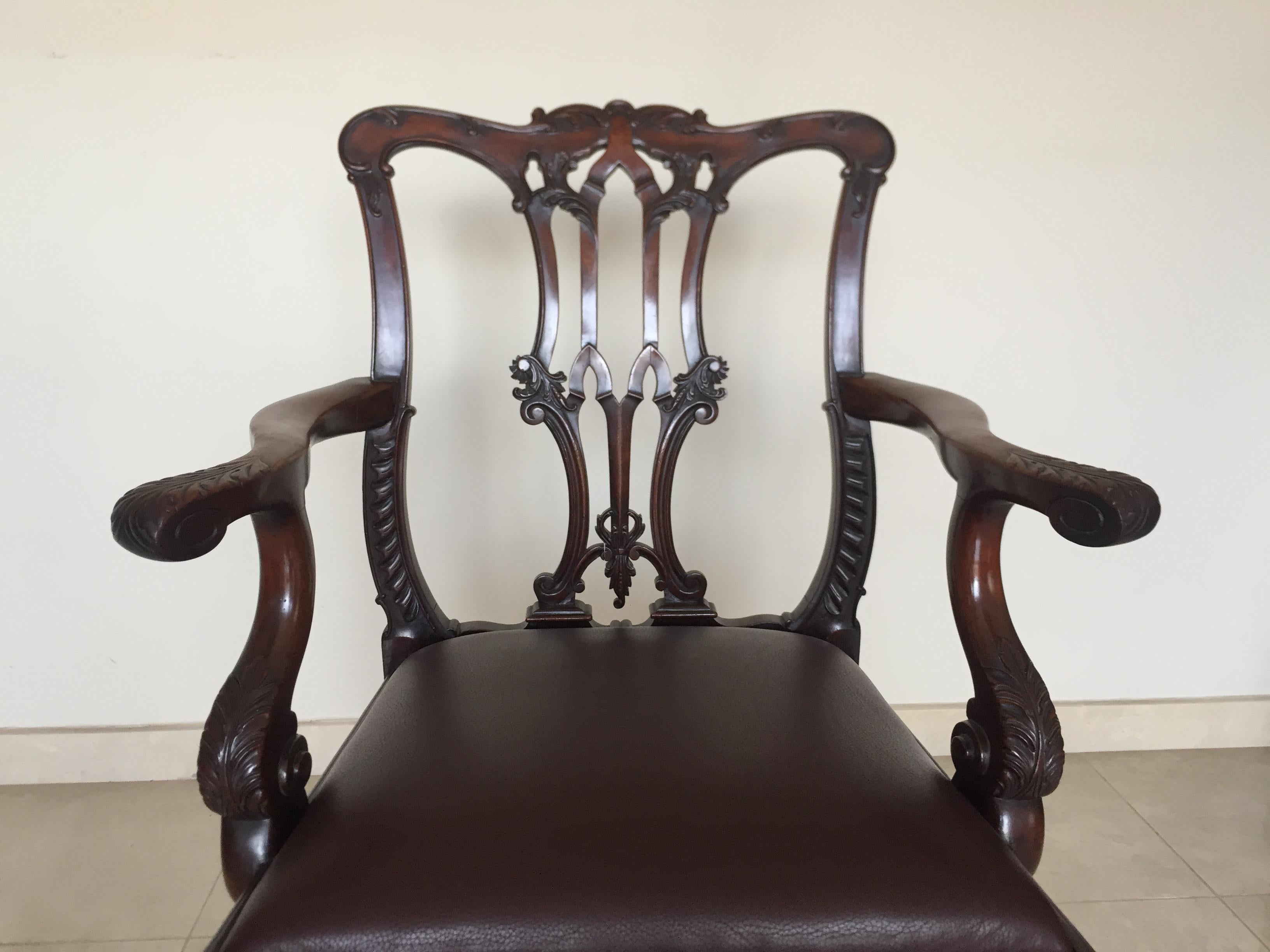 Chippendale Ball & Claw Mahogany Wood Dining Armchairs and Chairs, 19th Century For Sale 2