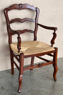 19th Set of Eight Spanish Armchairs with Cane Seat