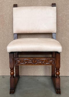 19th Set of Six Spanish Carved Walnut Dining Chairs