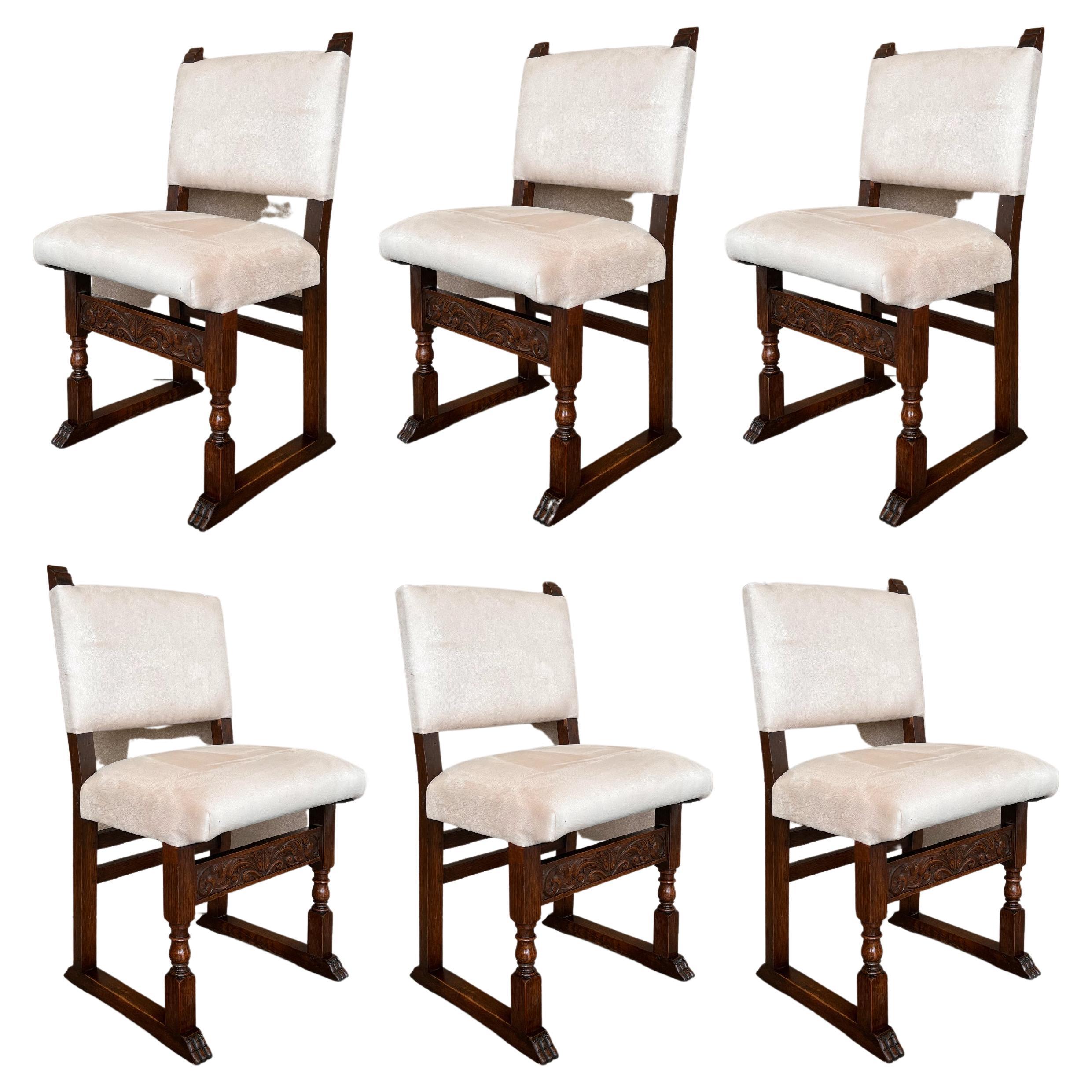 19th Set of Six Spanish Carved Walnut Dining Chairs
