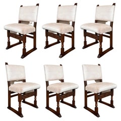 19th Set of Six Spanish Carved Walnut Dining Chairs