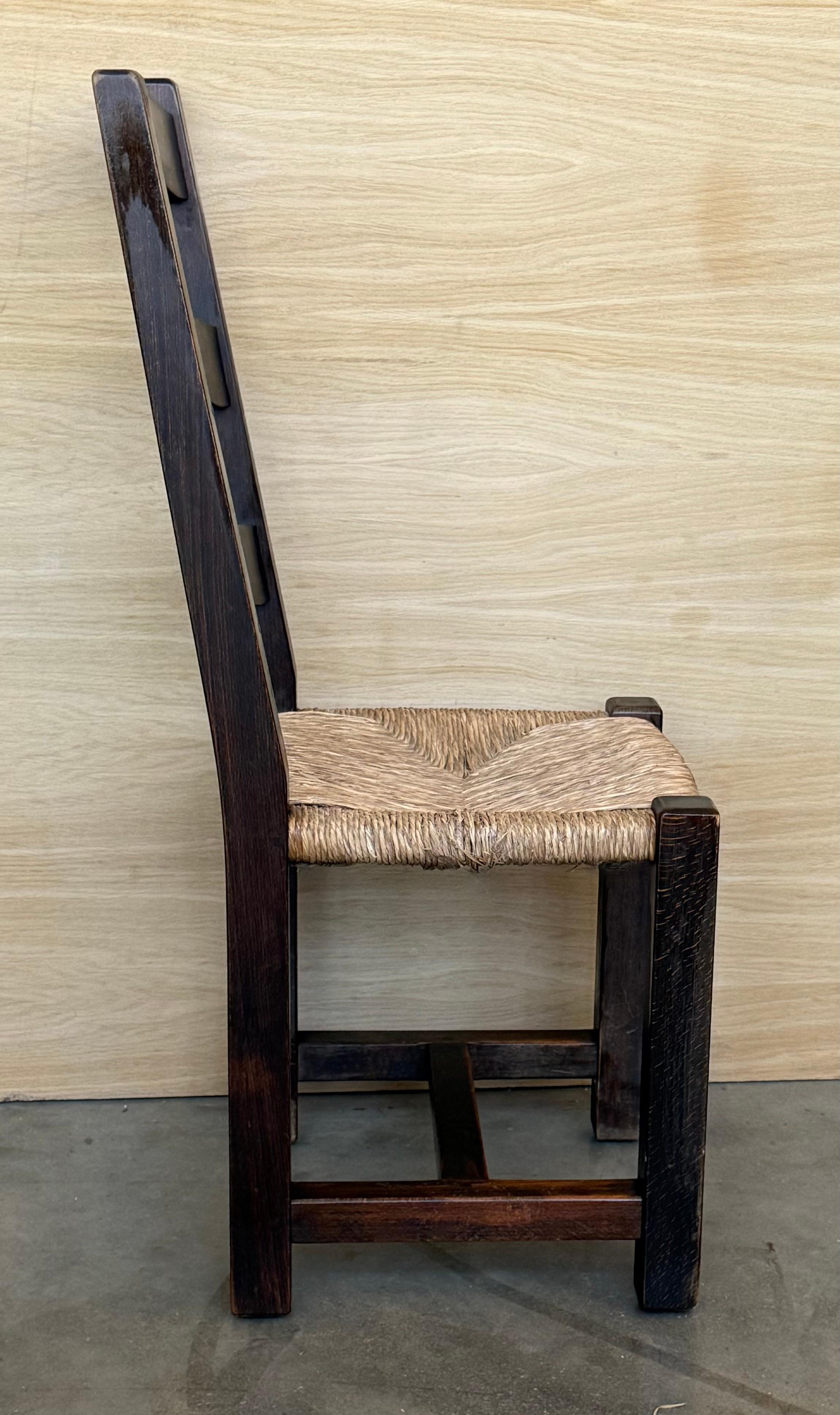 19th Set of Six Spanish Solid Walnut Chairs with Cane In Good Condition For Sale In Miami, FL
