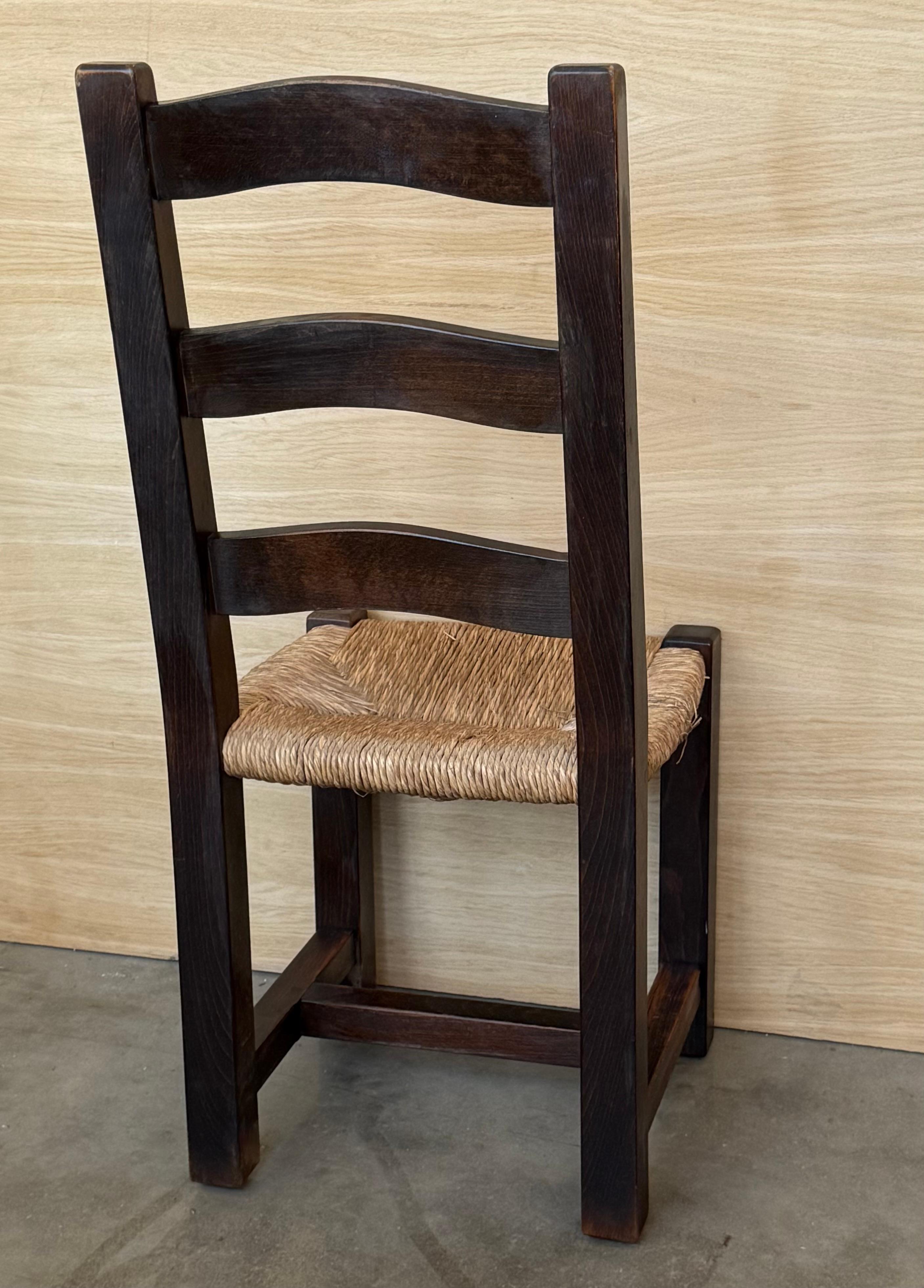 19th Century 19th Set of Six Spanish Solid Walnut Chairs with Cane For Sale