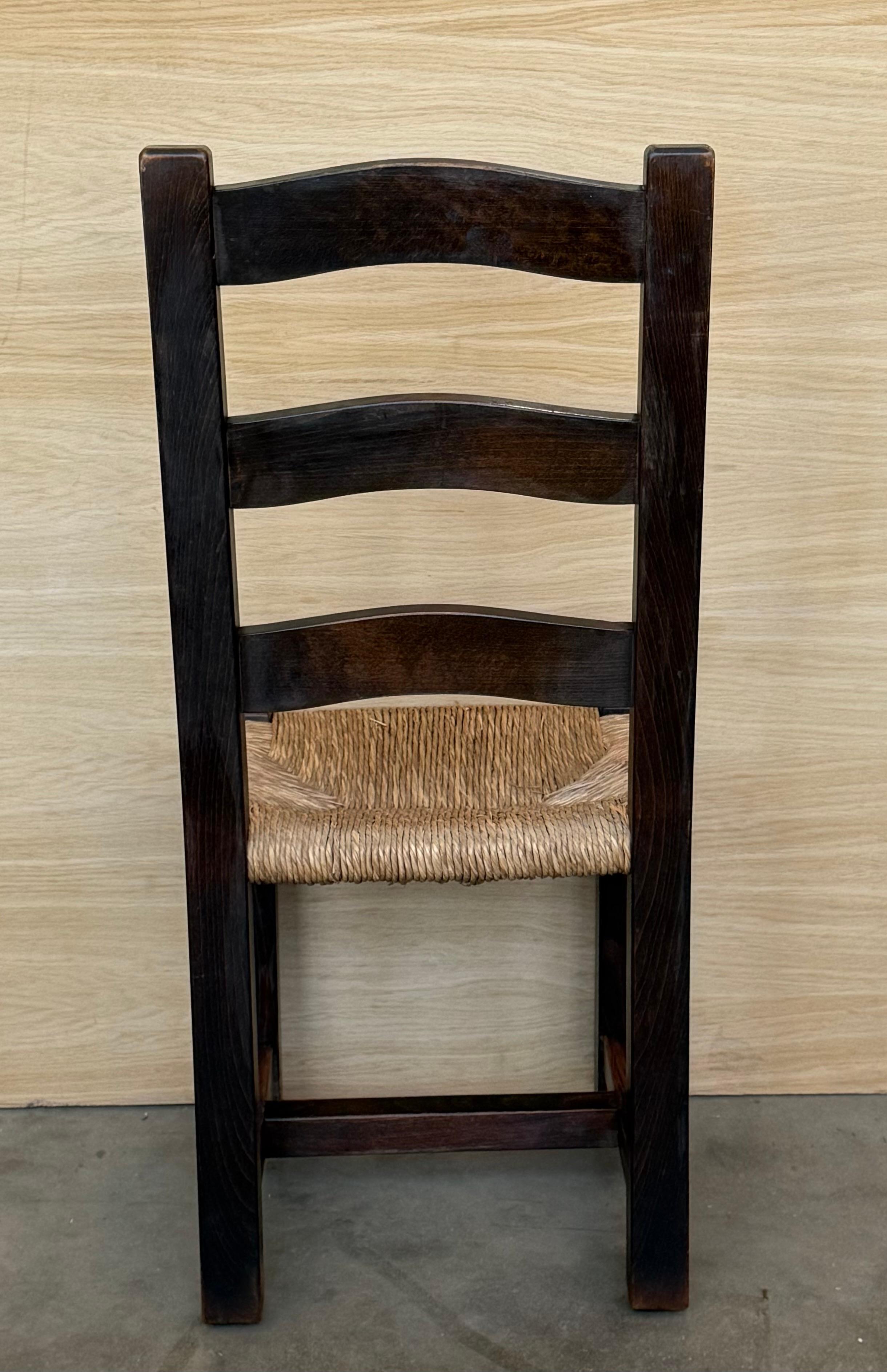 Leather 19th Set of Six Spanish Solid Walnut Chairs with Cane For Sale