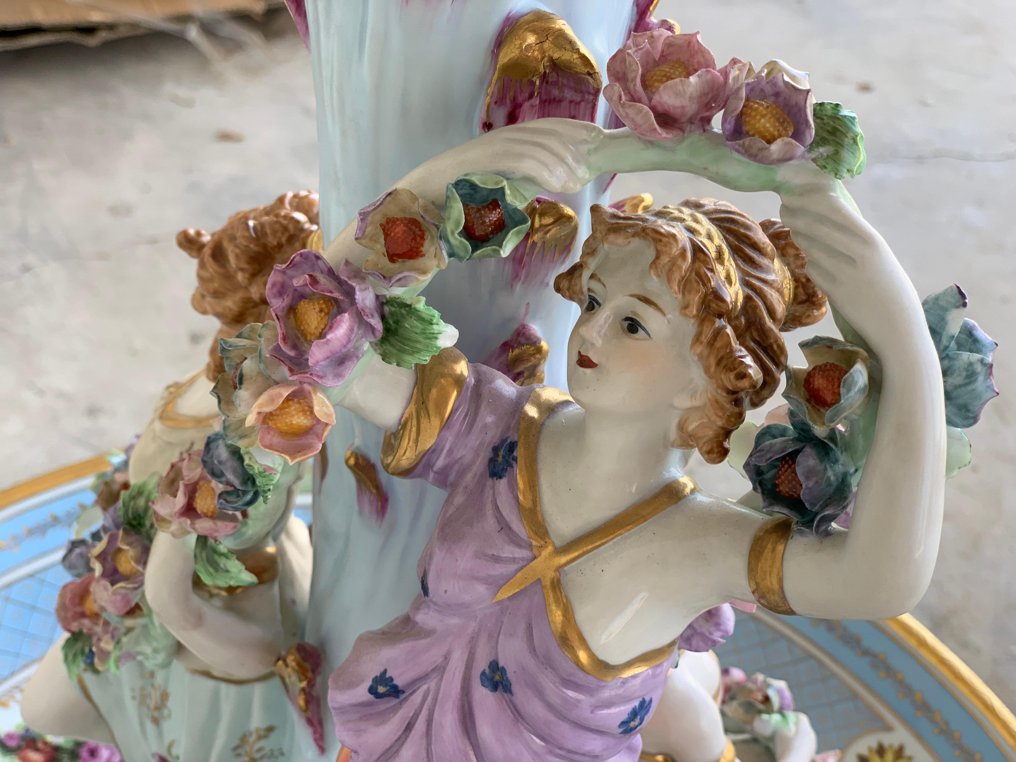 19th Century Sevrès Porcelain Figural Stand Centerpiece Raised Fruit Basket For Sale 5