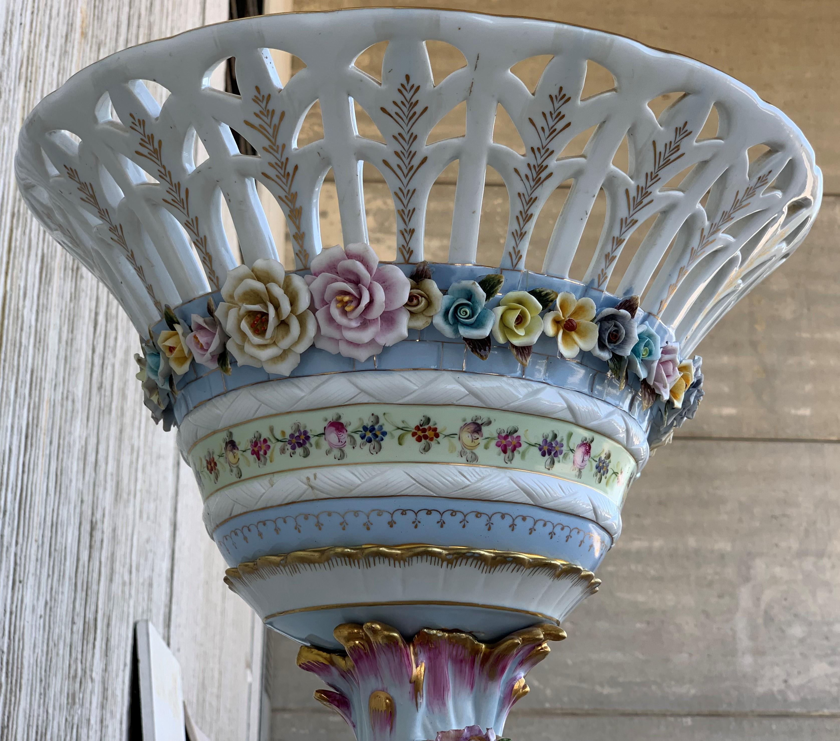 European 19th Century Sevrès Porcelain Figural Stand Centerpiece Raised Fruit Basket For Sale