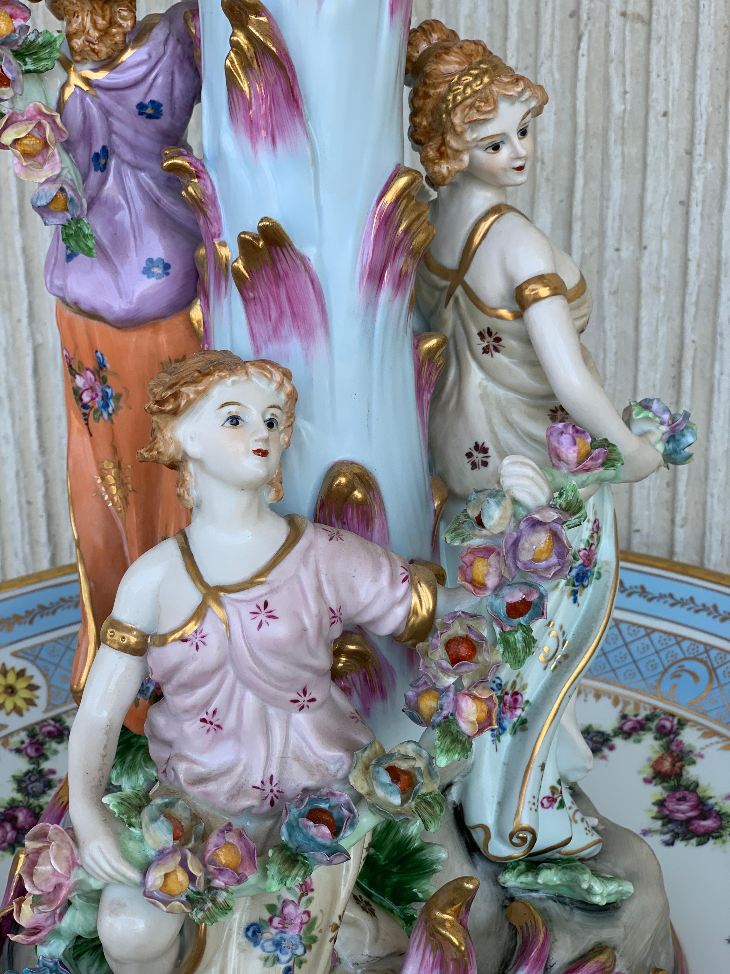 19th Century Sevrès Porcelain Figural Stand Centerpiece Raised Fruit Basket For Sale 3