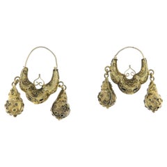 19th Century Artisan 800 Silver Drop Earrings, Abruzzese Origin, 6.50g