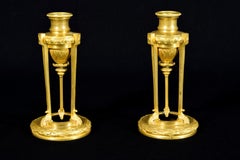 19th Century Small Pair of French Chiseled Gilded Bronze Candlesticks
