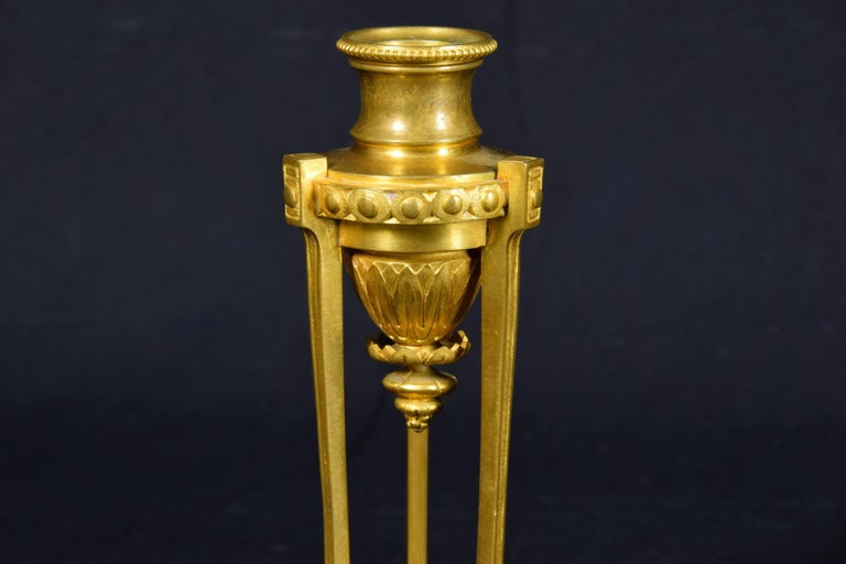 Gilt 19th Century Small Pair of French Chiseled Gilded Bronze Candlesticks For Sale